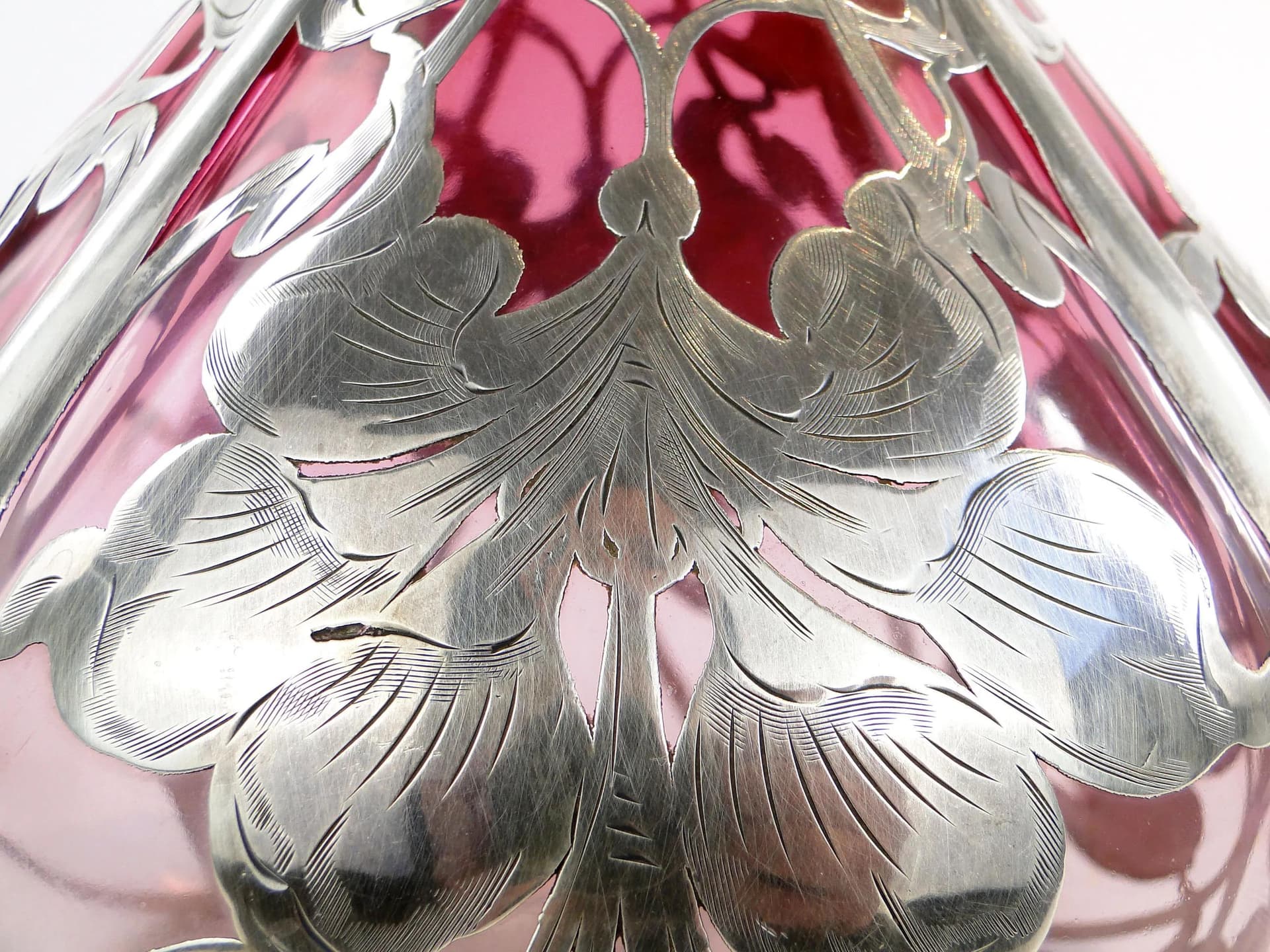 Wazon secesyjny, czerwień rubinowa, szkło, srebro, Novosad & syn, Czechy, początek XX w. - 27582