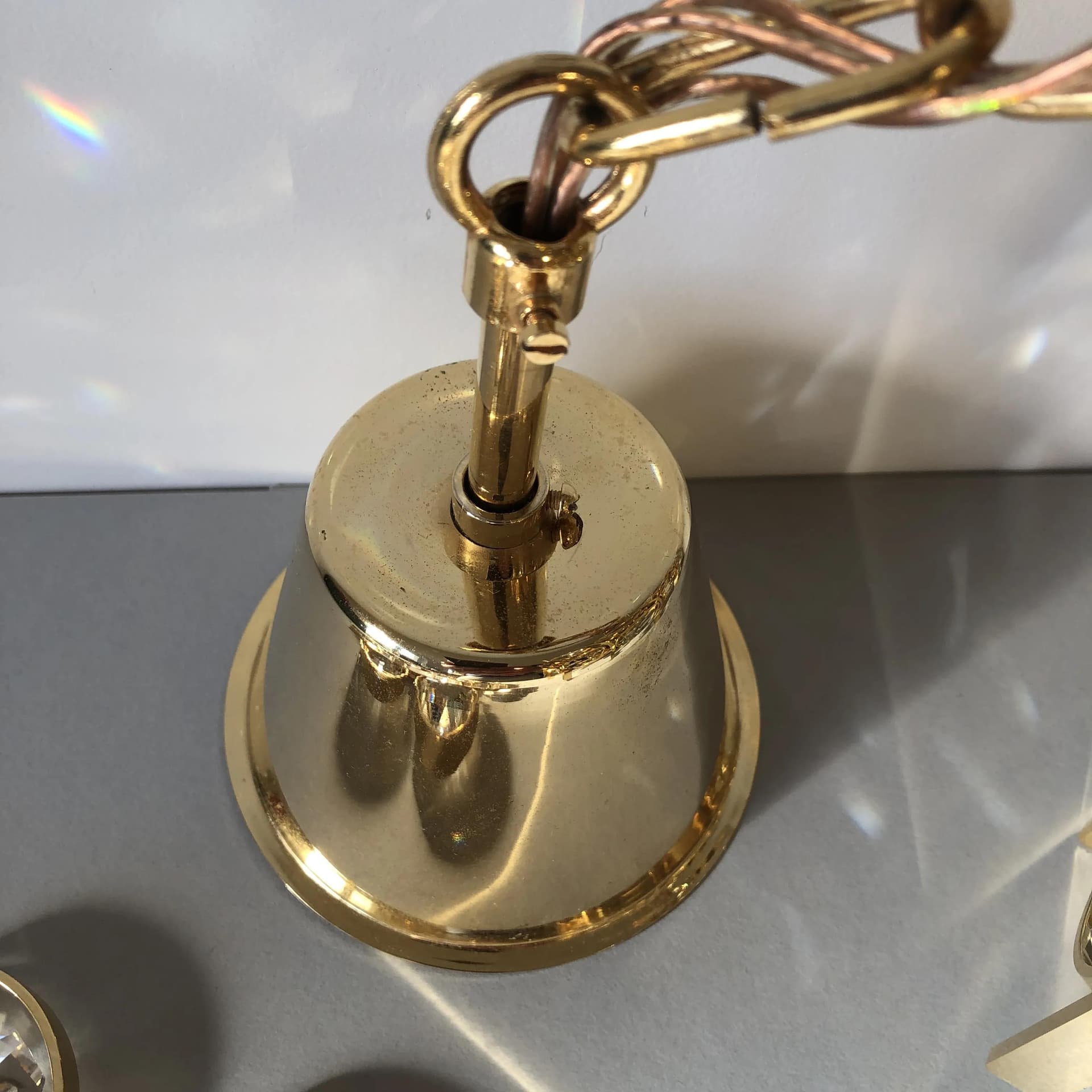 Ceiling lamp, Palwa, gilded brass, crystal, Germany, 1970s - 27553