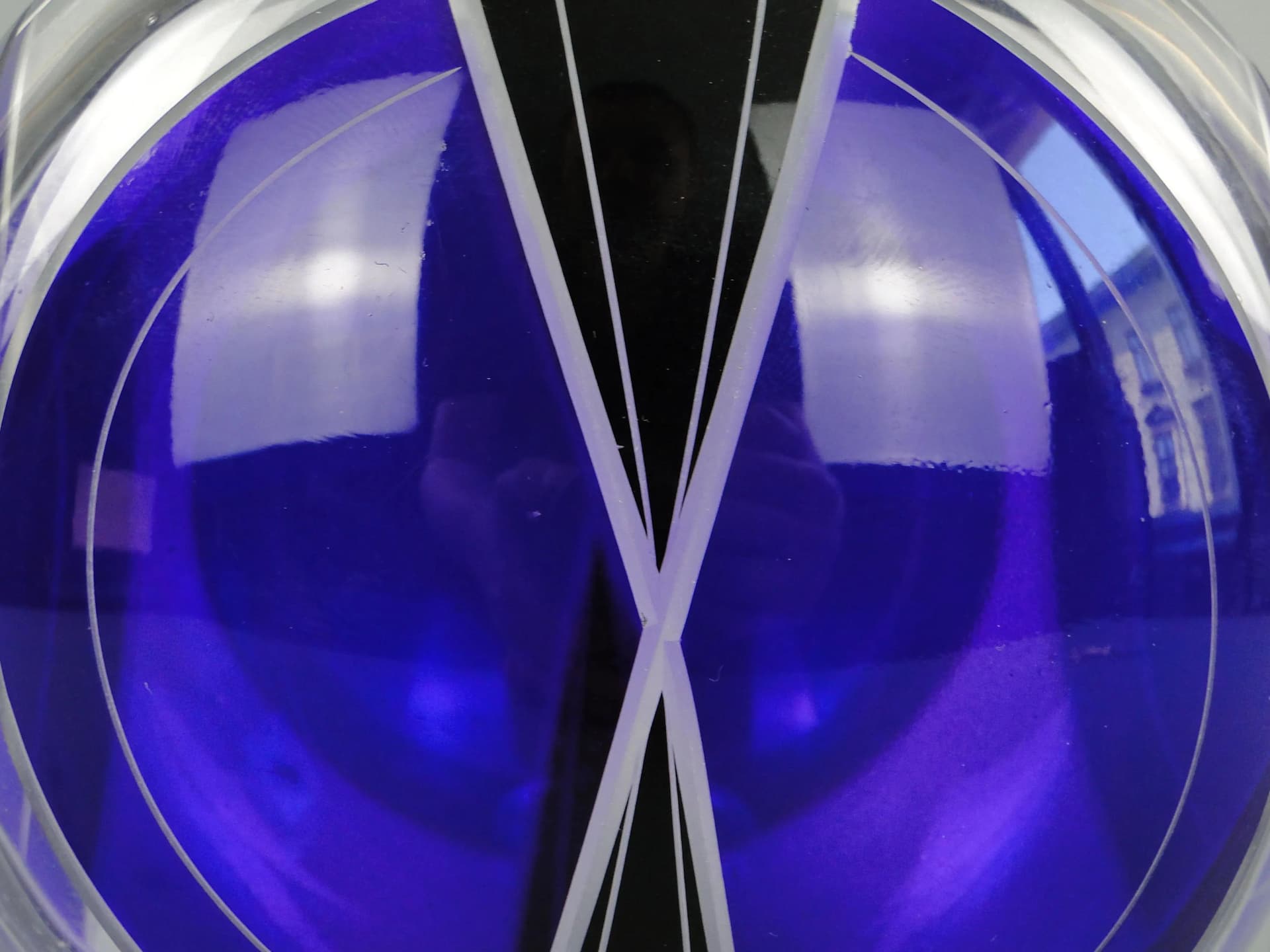 Wazon Art Deco, kryształ niebieski, proj. K. Palda, Czechosłowacja, lata 30. - 27773