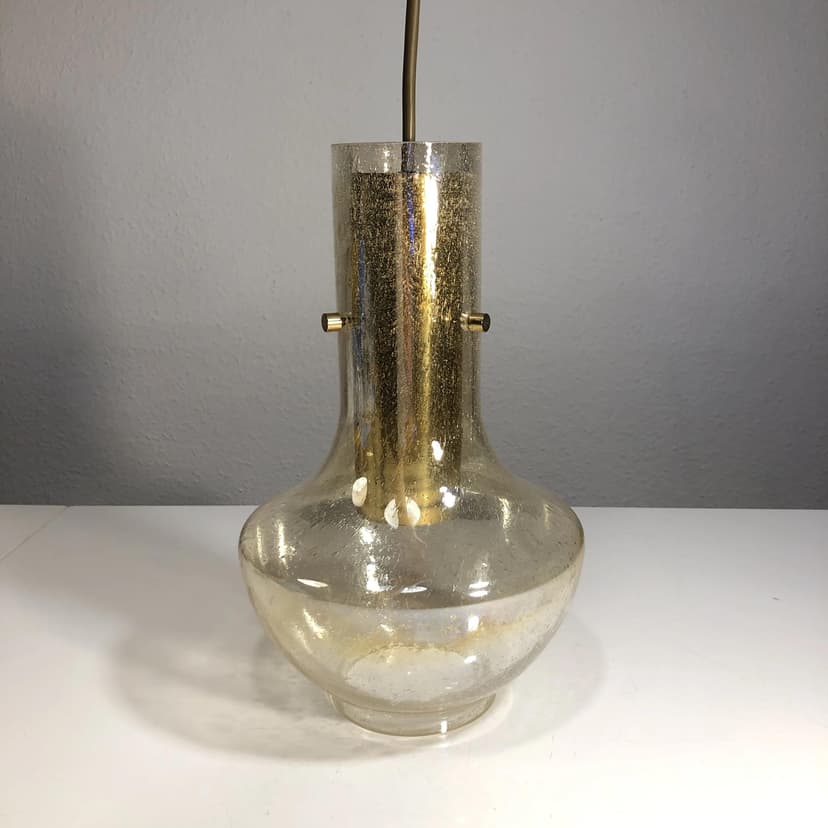 Pendant lamp, gilded brass, bubble glass, Wila, Germany, 1970s.