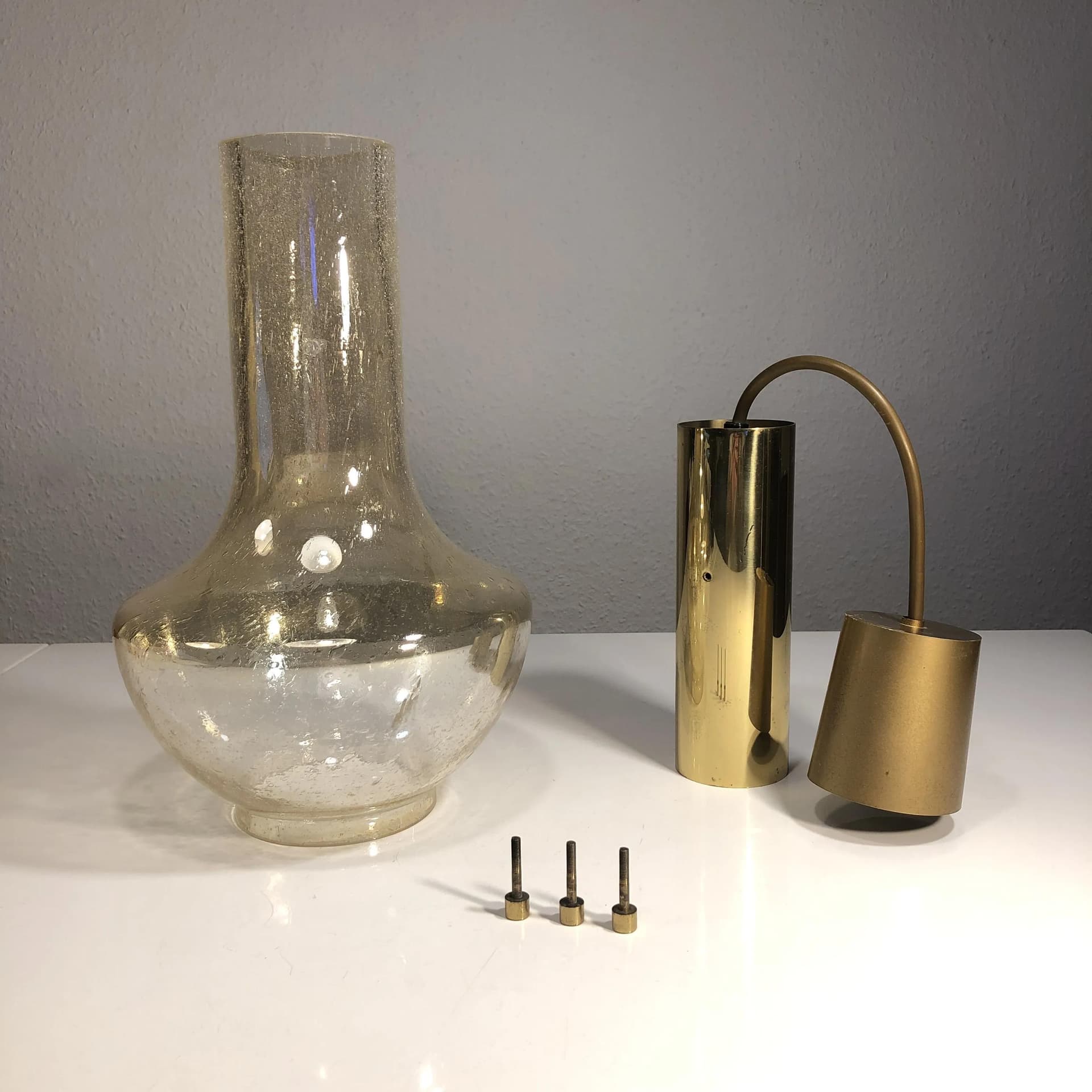 Lampa wisząca, złocony mosiądz, szkło bąbelkowe, Wila, Niemcy, lata 70. - 27718