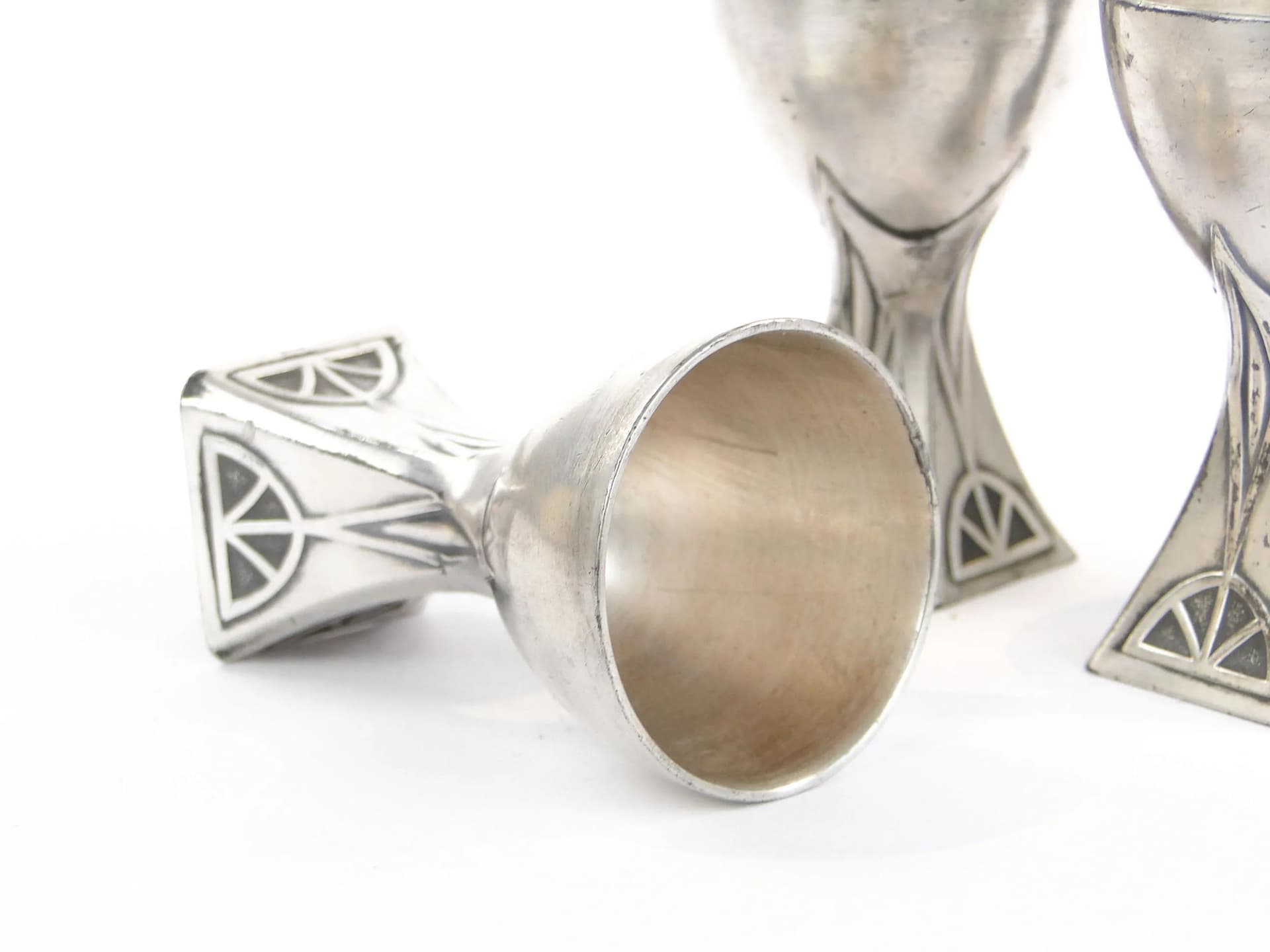 Zestaw czterech kieliszków do jajek, secesja, srebro, WMF, Niemcy, początek XX w. - 27942