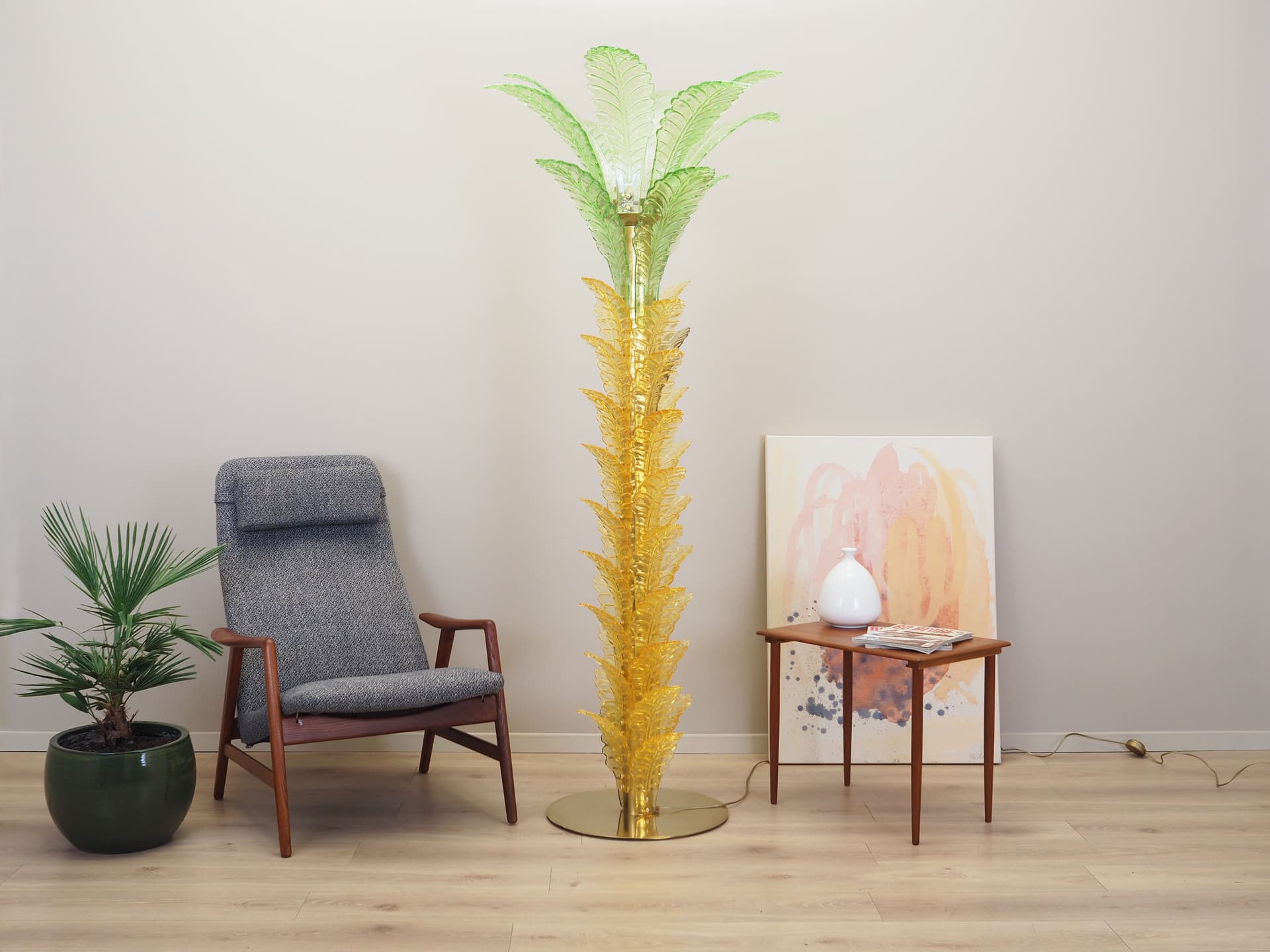 Floor lamp Palma, Murano glass yellow green, brass, Italy, 1970s. - 66023