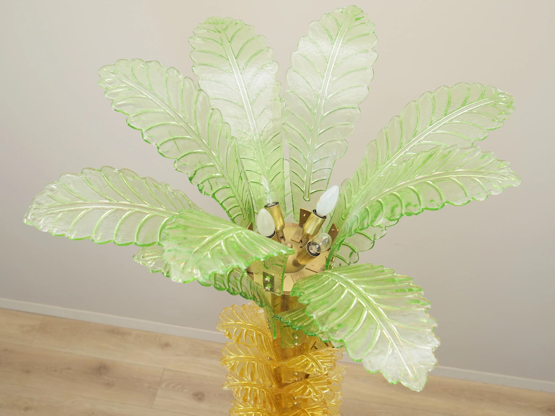 Floor lamp Palma, Murano glass yellow green, brass, Italy, 1970s. - 27997