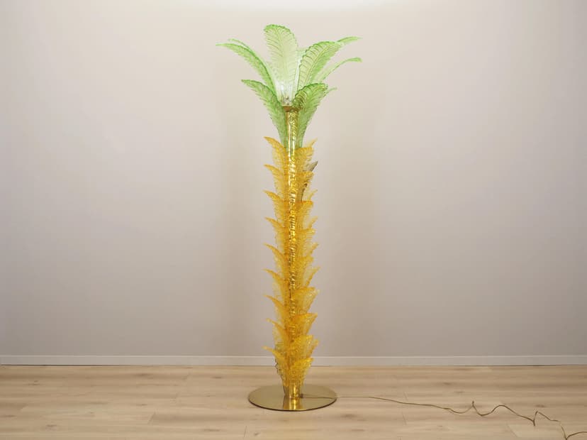 Lampa podłogowa Palma, szkło Murano żółty zielony, mosiądz, Włochy, lata 70.