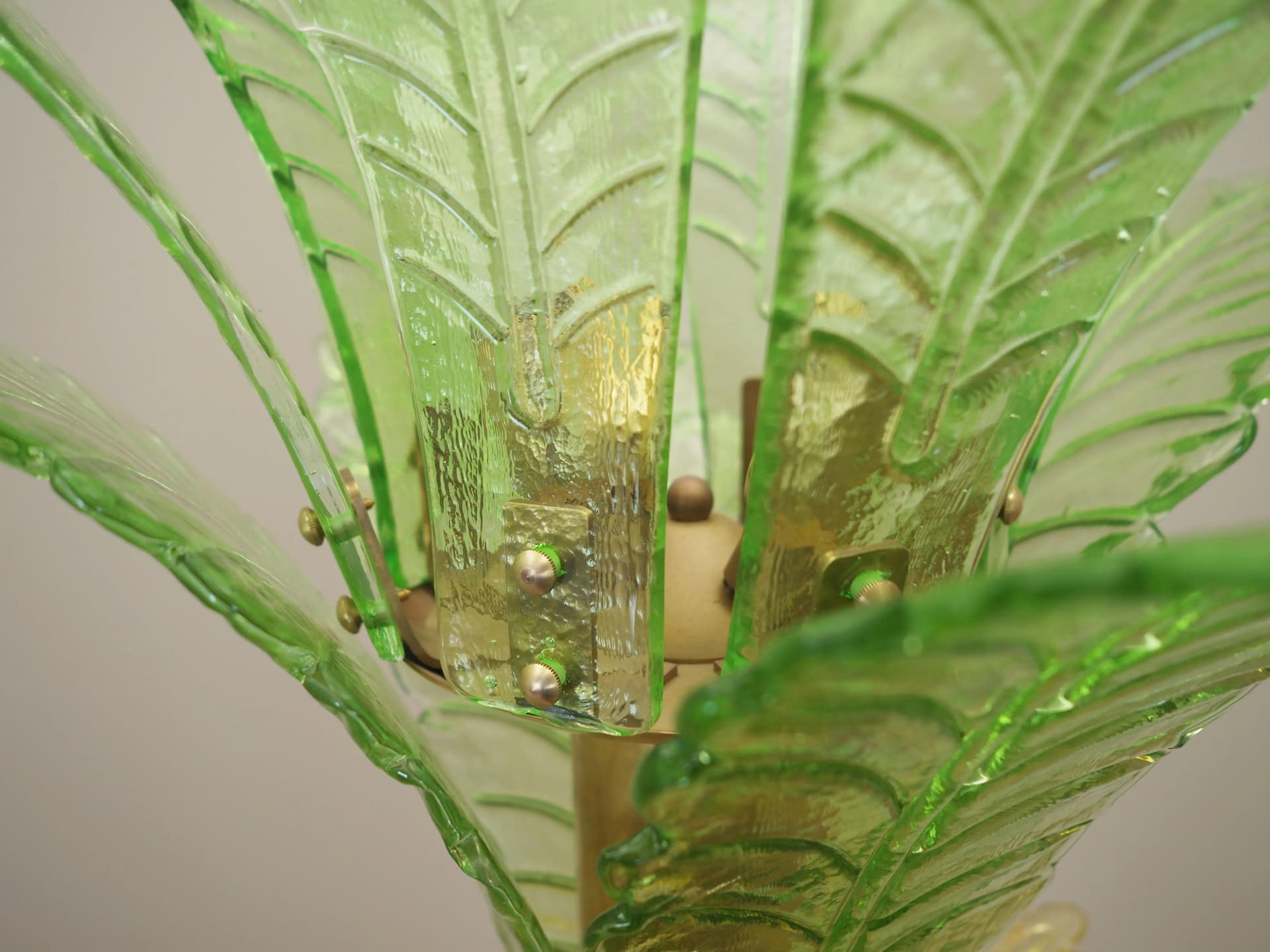 Floor lamp Palma, Murano glass yellow green, brass, Italy, 1970s. - 27996