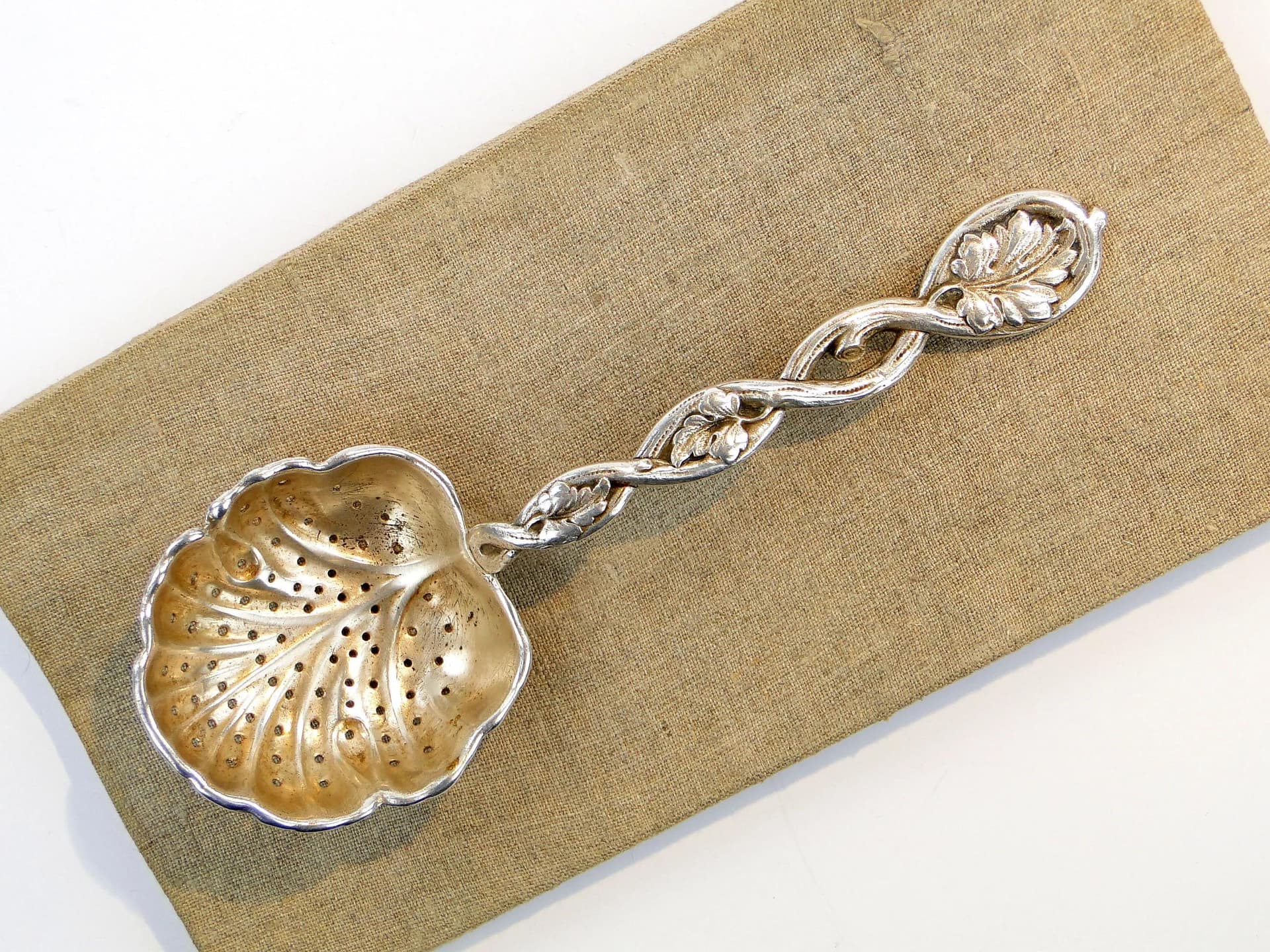 Gilt Art Nouveau Slotted Pickle Spoon, Bracia Henneberg, Poland, 1920s