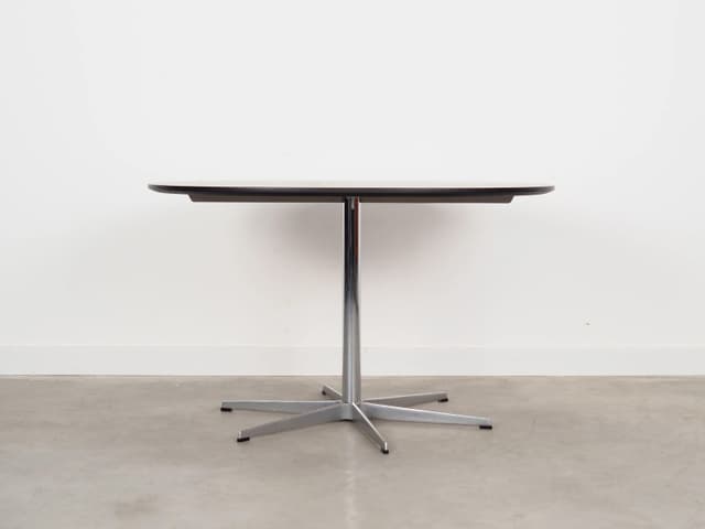 Round table, black ash, grey metal, by A. Jacobsen, Fritz Hansen, Denmark, 1960s. - DIMENSION