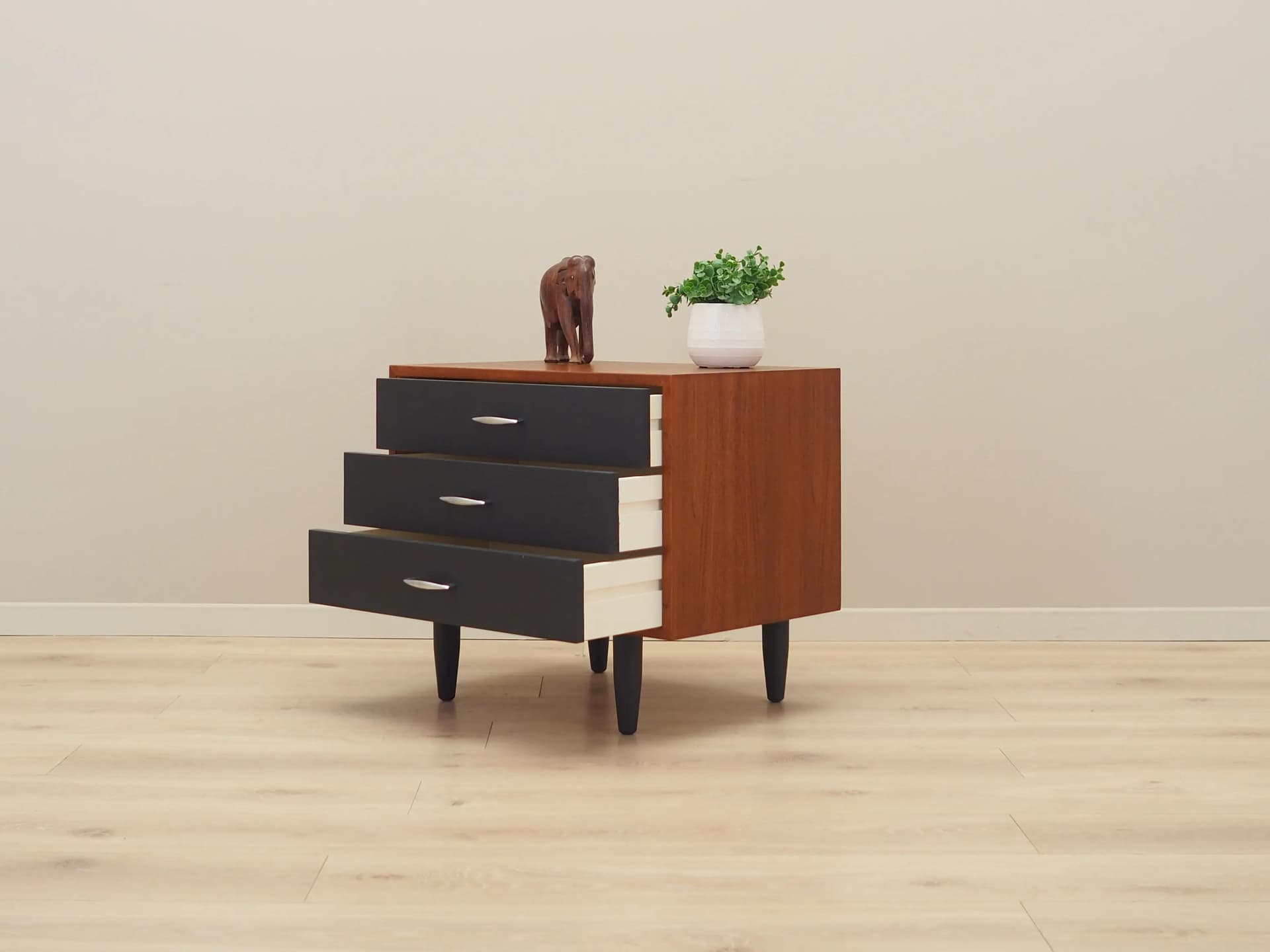 Chest of drawers, orange teak, black wood, Denmark, 1970s - 27967