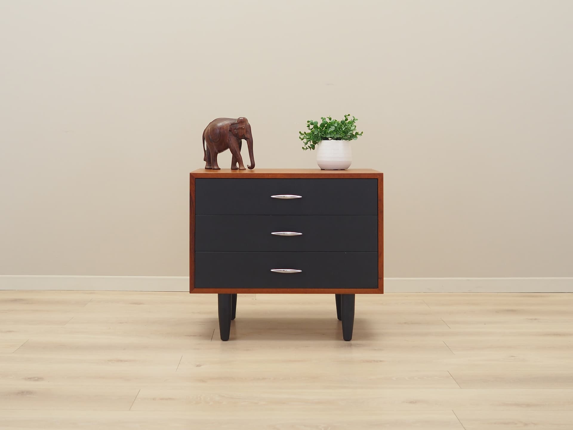Chest of drawers, orange teak, black wood, Denmark, 1970s - 66019