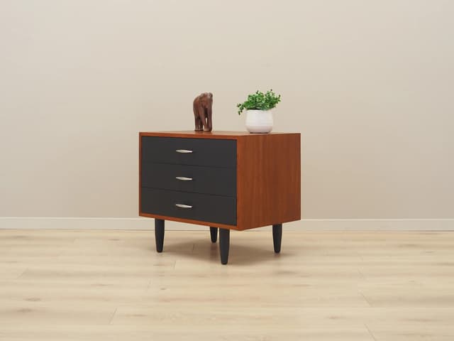 Chest of drawers, orange teak, black wood, Denmark, 1970s - DIMENSION