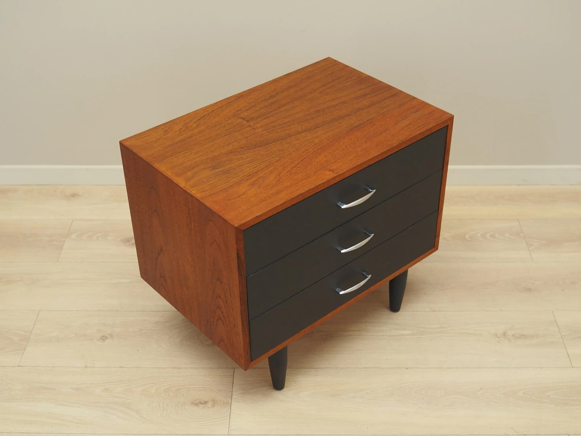 Chest of drawers, orange teak, black wood, Denmark, 1970s - 27969