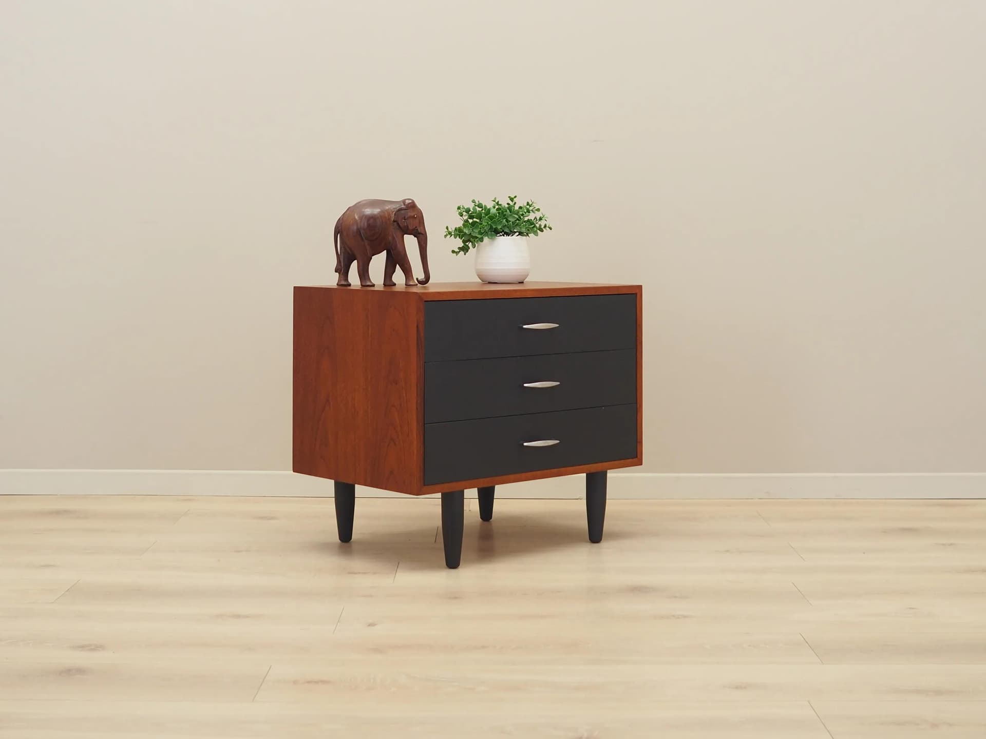 Chest of drawers, orange teak, black wood, Denmark, 1970s - 27968