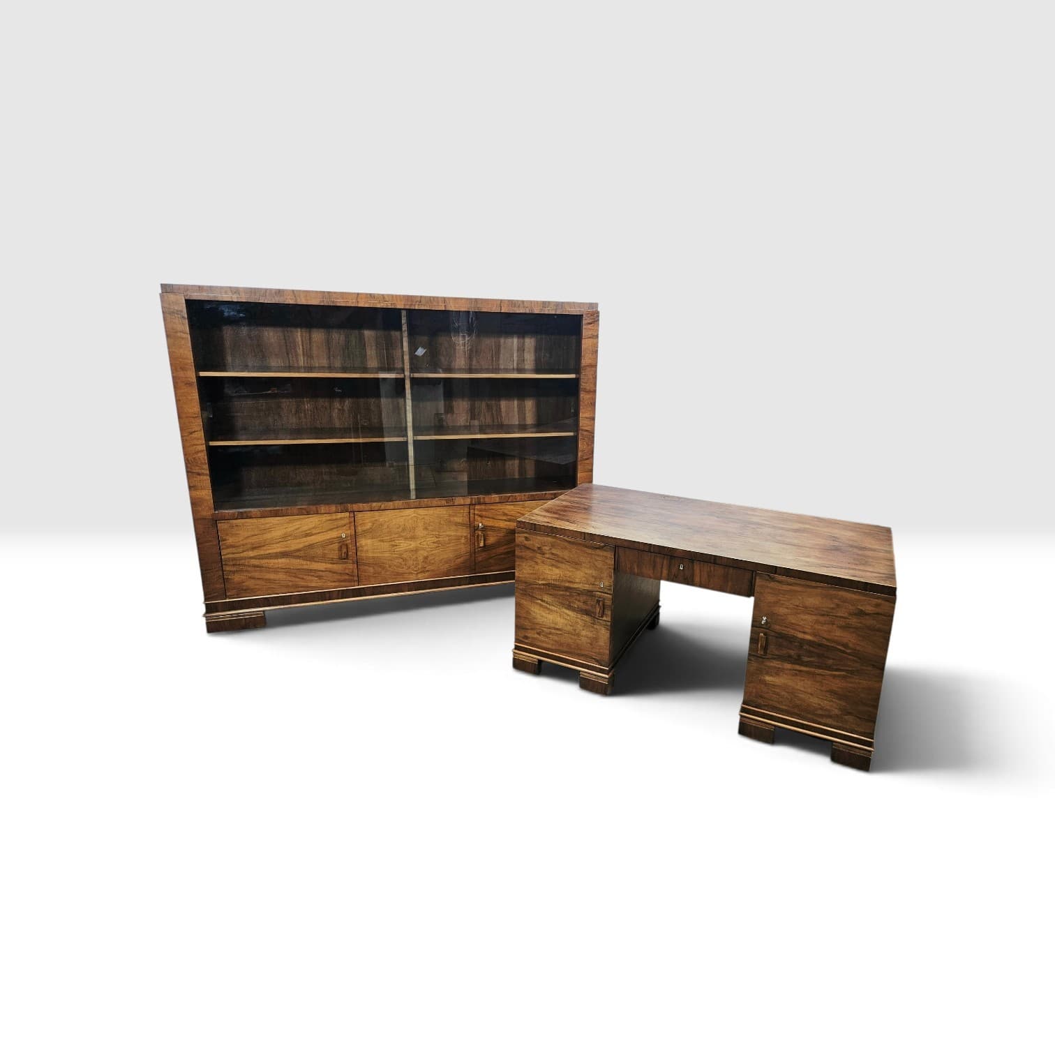 Office set Art Deco, brown walnut, Austria, 1940s - 381543
