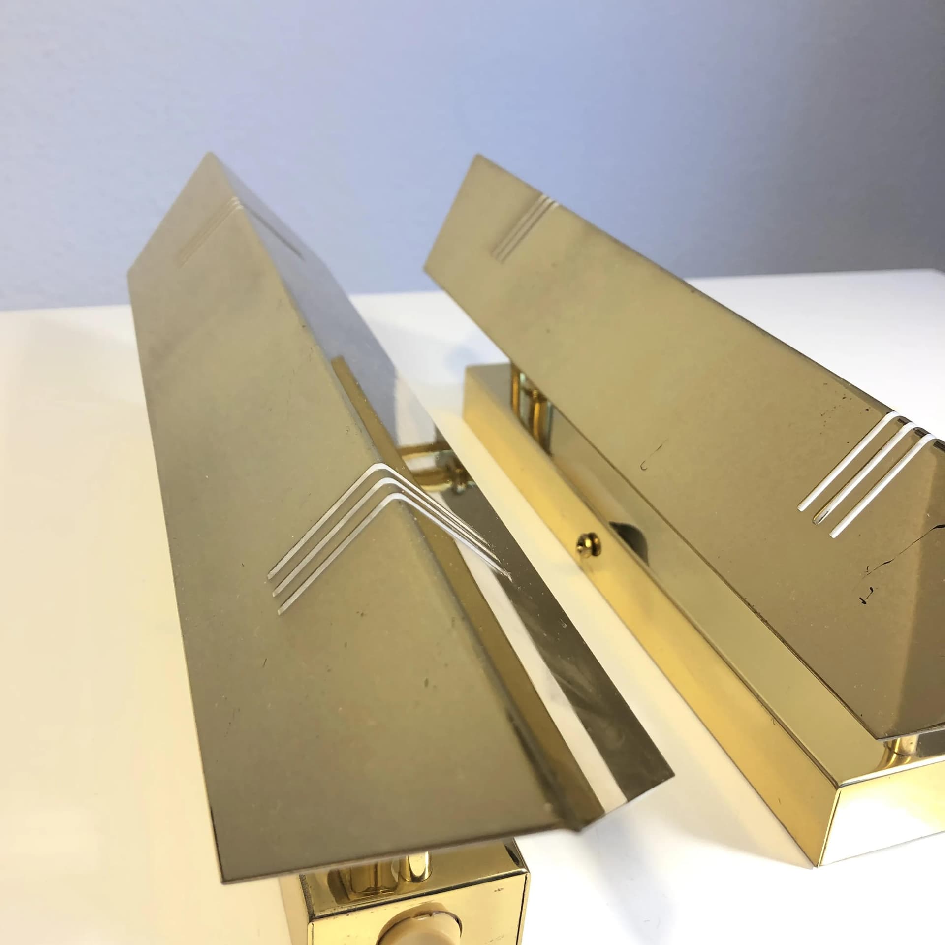 Pair of wall sconces Art Deco, golden brass, Germany, 1980s. - 27888