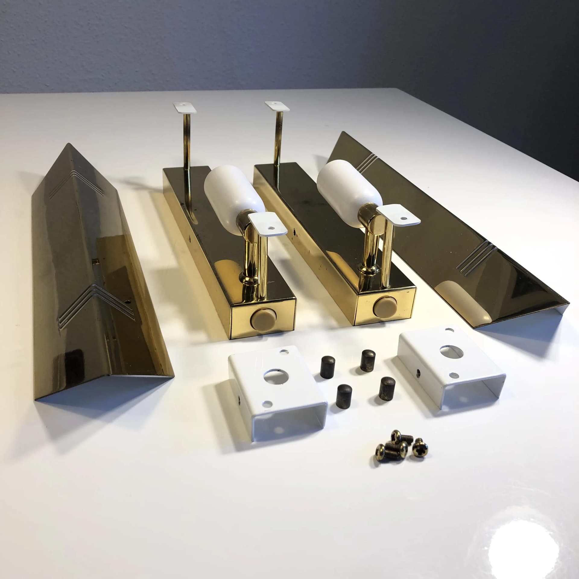 Pair of wall sconces Art Deco, golden brass, Germany, 1980s. - 27884