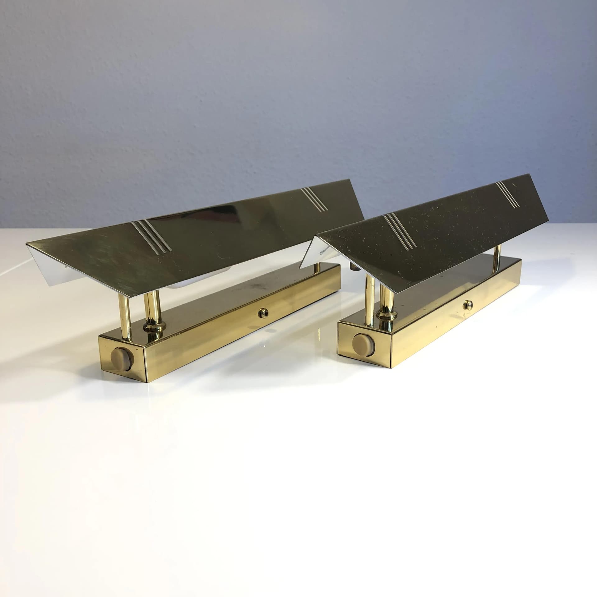 Pair of wall sconces Art Deco, golden brass, Germany, 1980s. - 27882