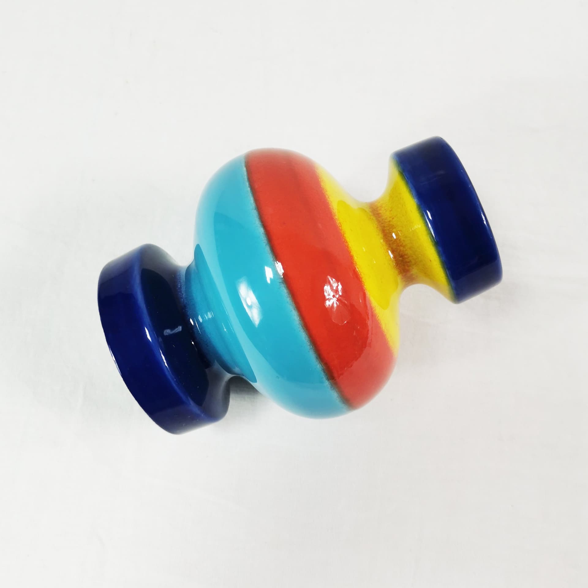 Vase Bauhaus, blue red yellow ceramic, by G. Schmider, Zeller Keramik, Germany, 1950s. - 381732