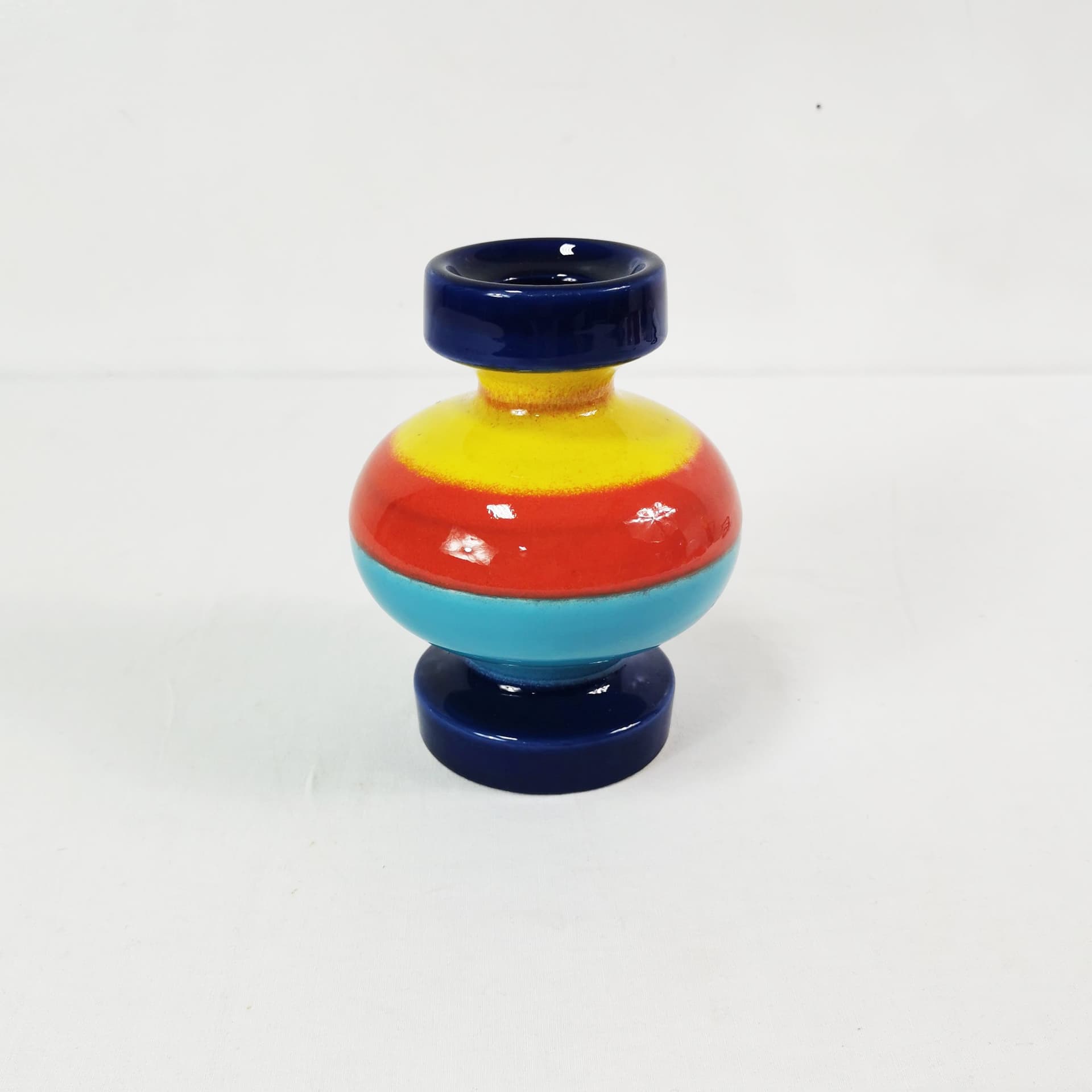Vase Bauhaus, blue red yellow ceramic, by G. Schmider, Zeller Keramik, Germany, 1950s. - 381739
