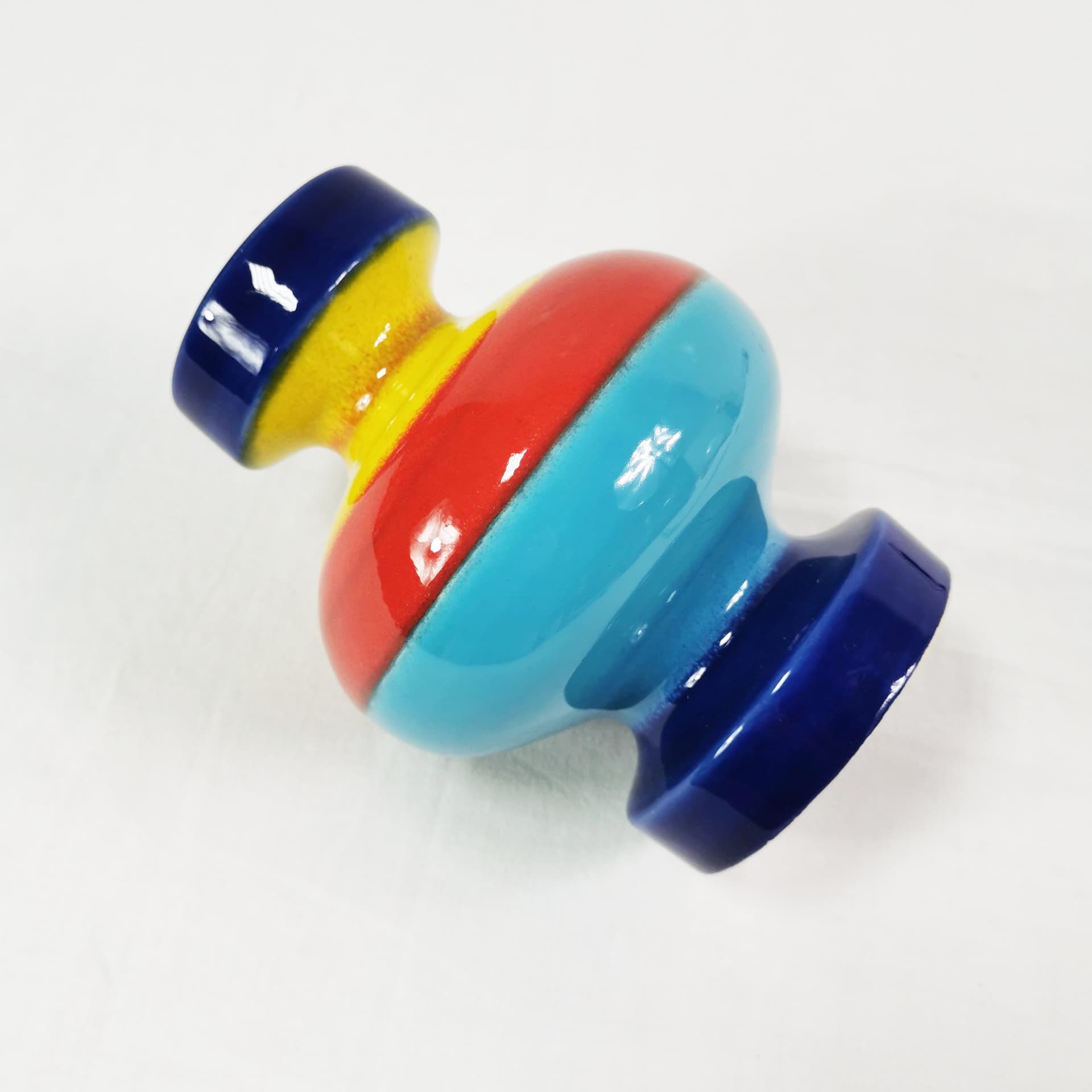 Vase Bauhaus, blue red yellow ceramic, by G. Schmider, Zeller Keramik, Germany, 1950s. - 381730