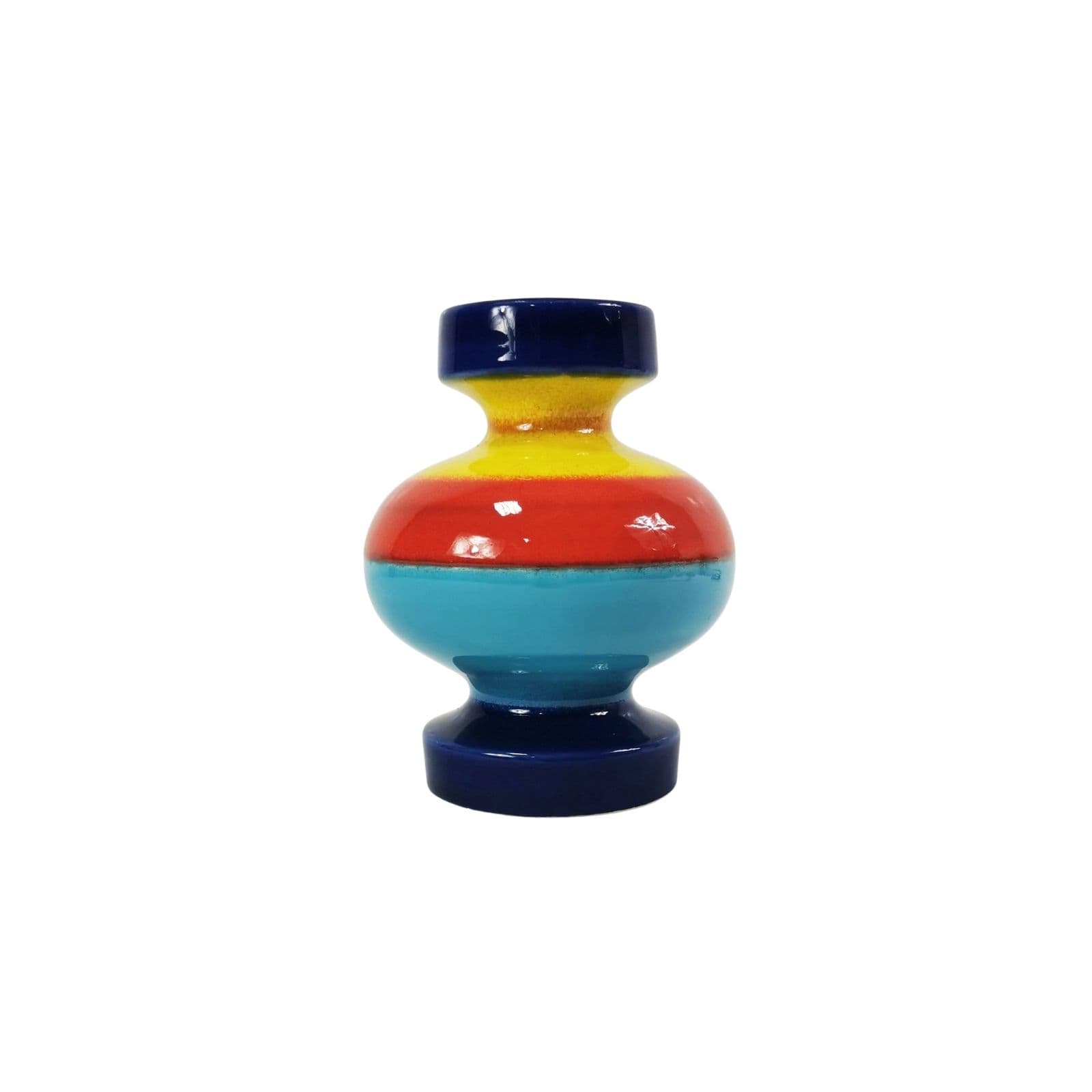 Vase Bauhaus, blue red yellow ceramic, by G. Schmider, Zeller Keramik, Germany, 1950s.