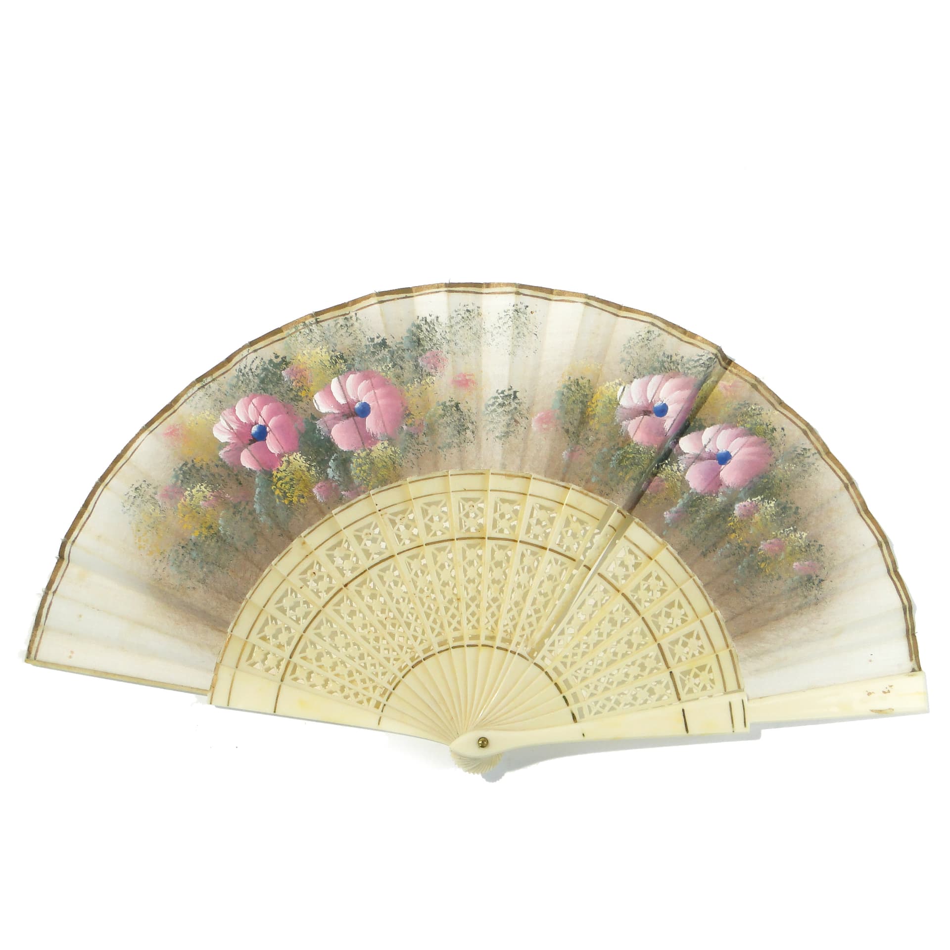 Fan, beige, celluloid canvas, Western Europe, early 20th century