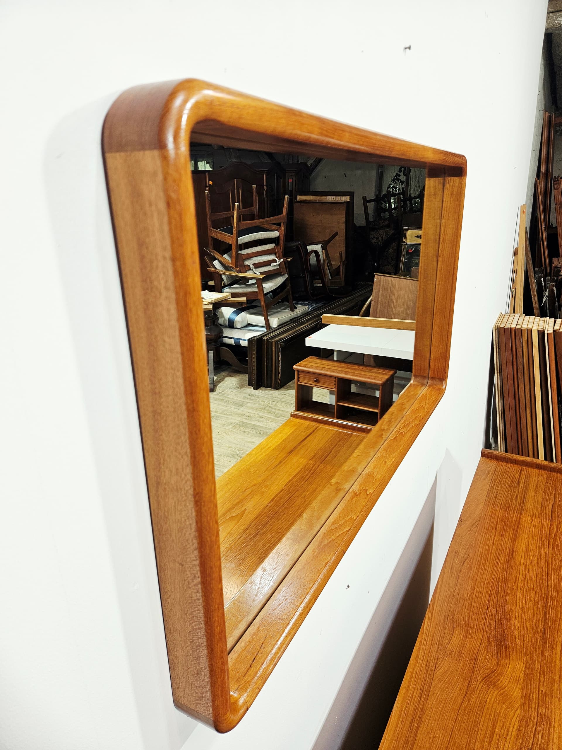 Wall mirror No. 206, brown teak, by A. Kjersgaard, Holstebro Møbelfabrik, Denmark, 1960s. - 381808
