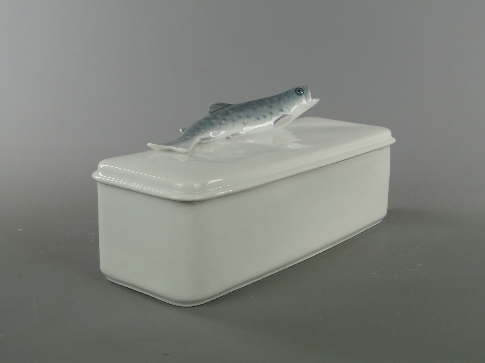 Kitchen container with trout, white porcelain, Rosenthal, Germany, early 20th century - 381822