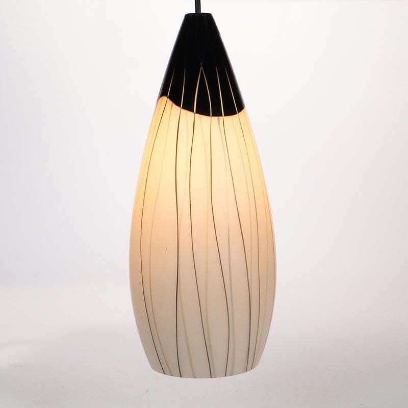 Lampa wisząca Brusel, szkło biały czarny, proj. J. A. Junek, Czechosłowacja, lata 60. - 381844