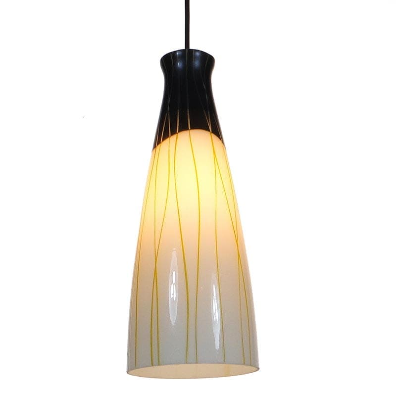 Lampa wisząca Brusel, szkło biały żółty, metal czarny, proj. J. A. Junek, Czechosłowacja, lata 60. - 381869