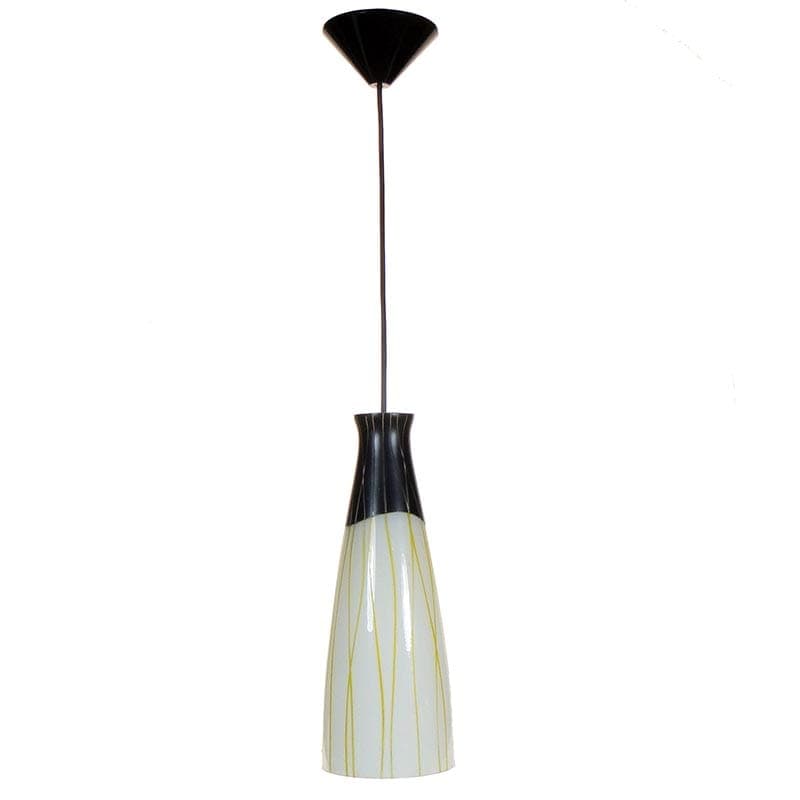 Lampa wisząca Brusel, szkło biały żółty, metal czarny, proj. J. A. Junek, Czechosłowacja, lata 60.