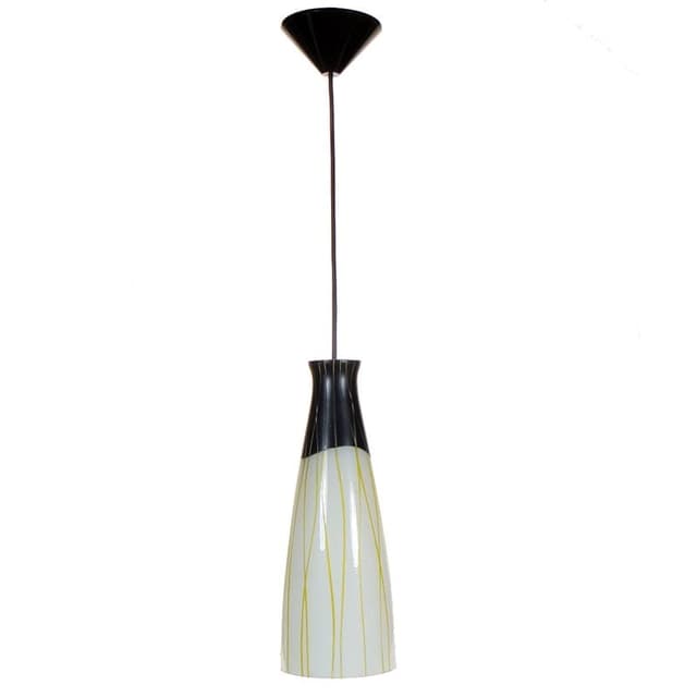 Lampa wisząca Brusel, szkło biały żółty, metal czarny, proj. J. A. Junek, Czechosłowacja, lata 60. - WYMIARY