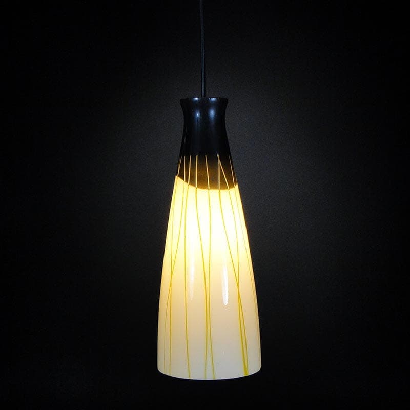 Lampa wisząca Brusel, szkło biały żółty, metal czarny, proj. J. A. Junek, Czechosłowacja, lata 60. - 381860
