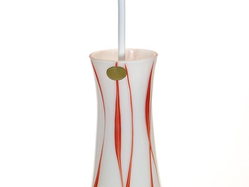 Lampa wisząca Brusel, szkło mlecznobiałe czerwony, mosiądz złoty, proj. J. A. Junek, Zukov, Czechosłowacja, lata 60. - 381874