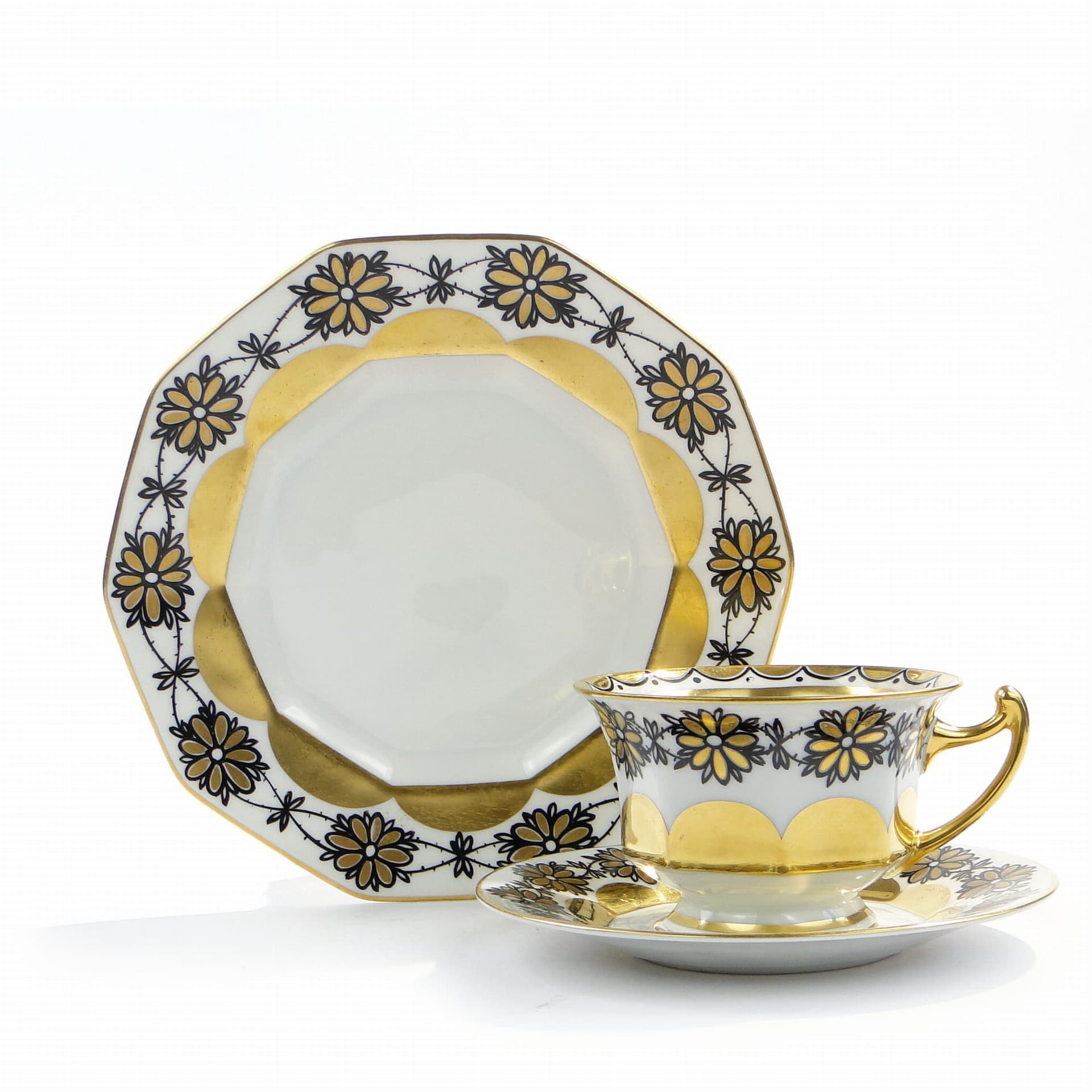 Breakfast set Art Deco, white gilded porcelain, Rosenthal, Germany, 1920s