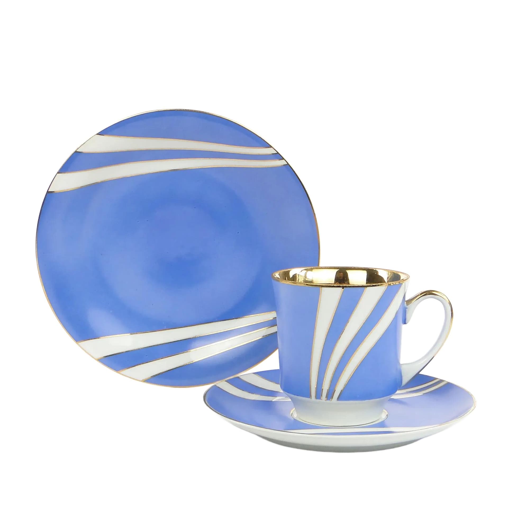 Breakfast set June, blue white gold porcelain, by W. Potacki, Ćmielów, Poland, 1960s.