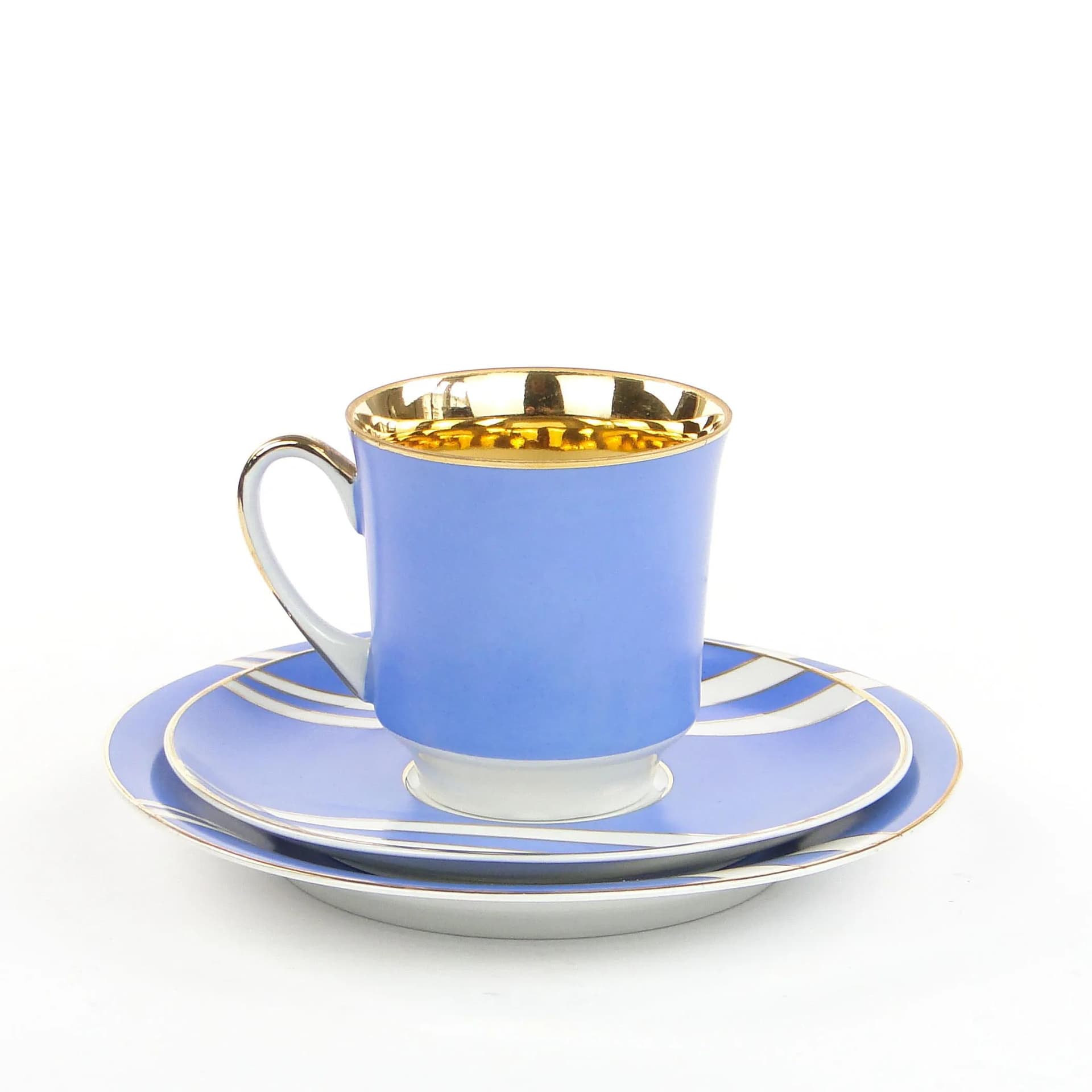 Breakfast set June, blue white gold porcelain, by W. Potacki, Ćmielów, Poland, 1960s. - 382012