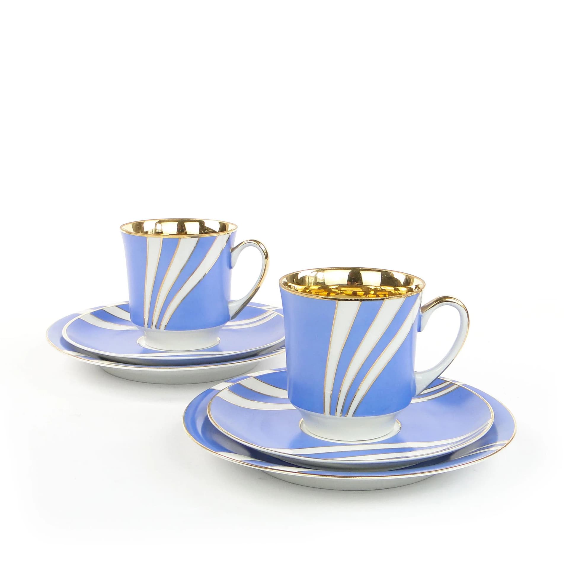 Breakfast set June, blue white gold porcelain, by W. Potacki, Ćmielów, Poland, 1960s. - 382010