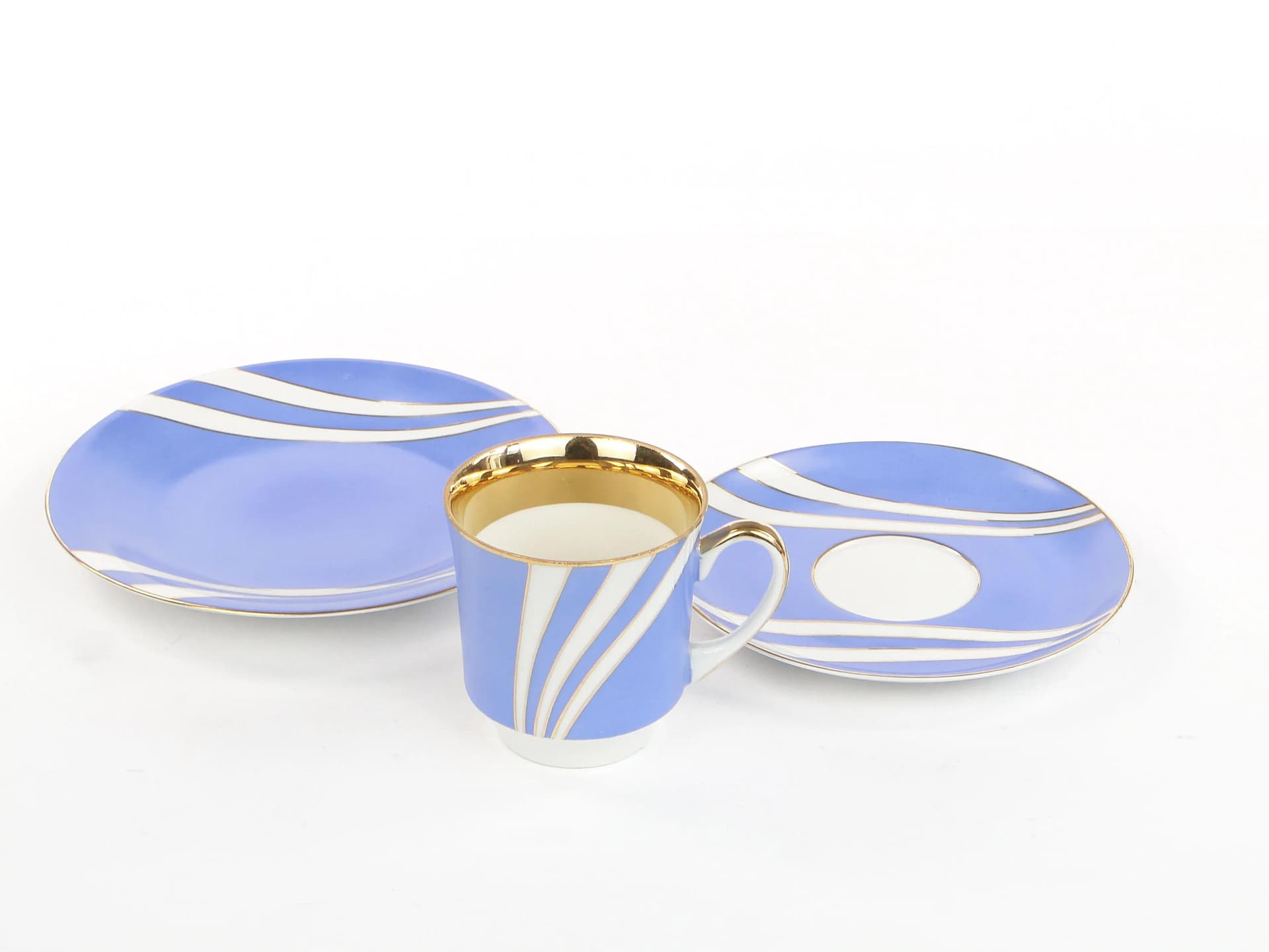 Breakfast set June, blue white gold porcelain, by W. Potacki, Ćmielów, Poland, 1960s. - 382006