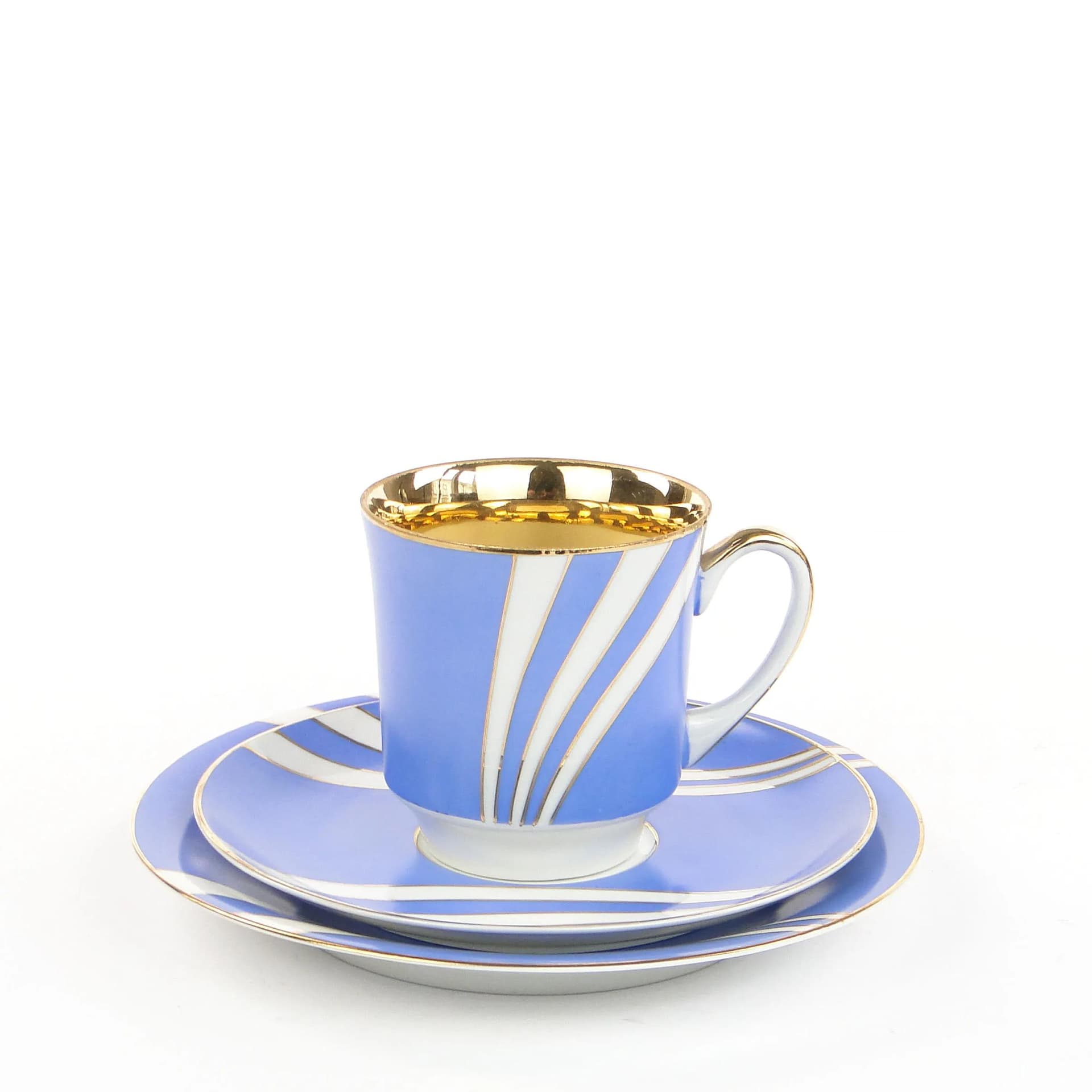 Breakfast set June, blue white gold porcelain, by W. Potacki, Ćmielów, Poland, 1960s. - 382005