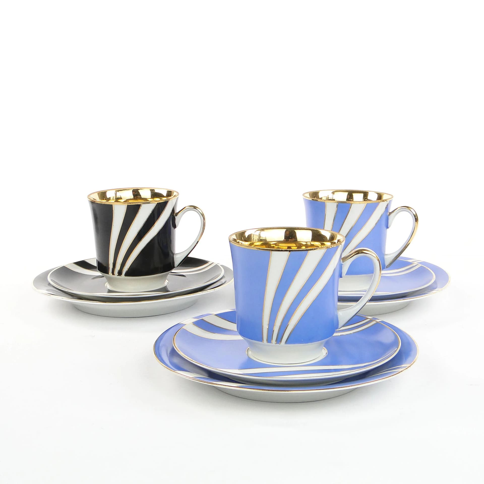 Breakfast set June, blue white gold porcelain, by W. Potacki, Ćmielów, Poland, 1960s. - 382011