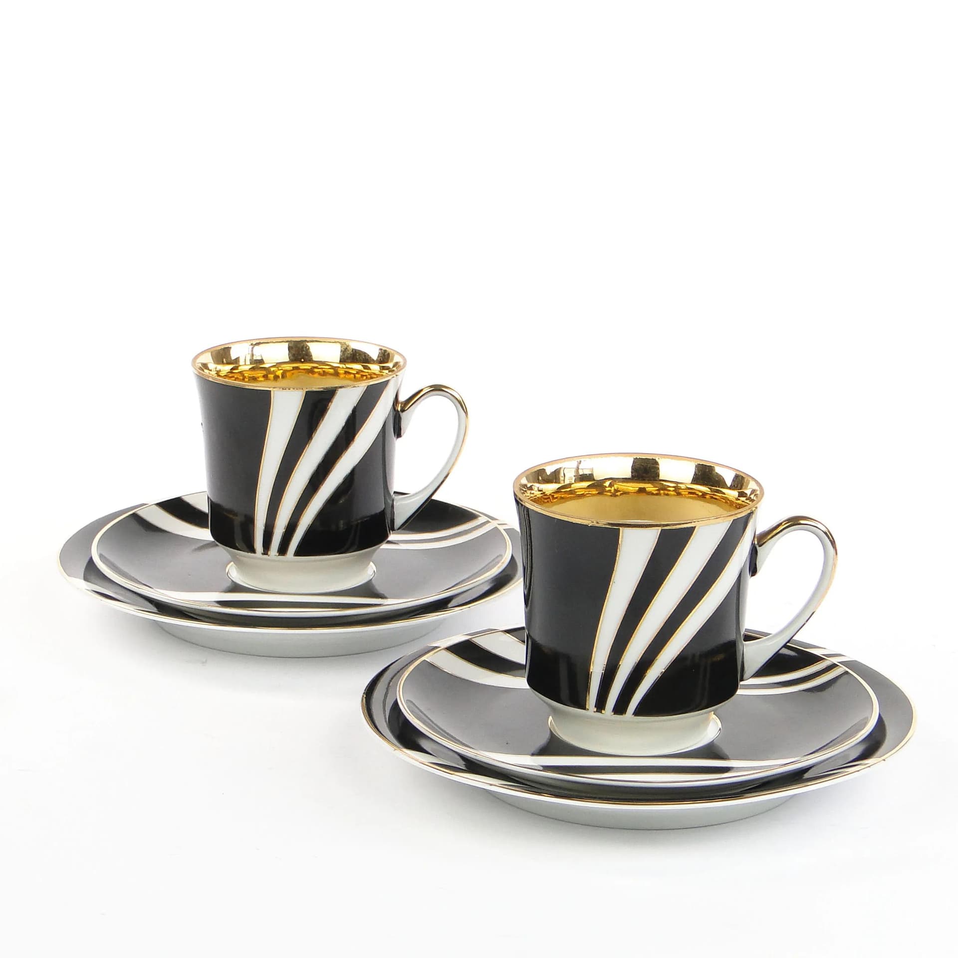 Breakfast set June, black white gold porcelain, by W. Potacki, Ćmielów, Poland, 1960s. - 382042