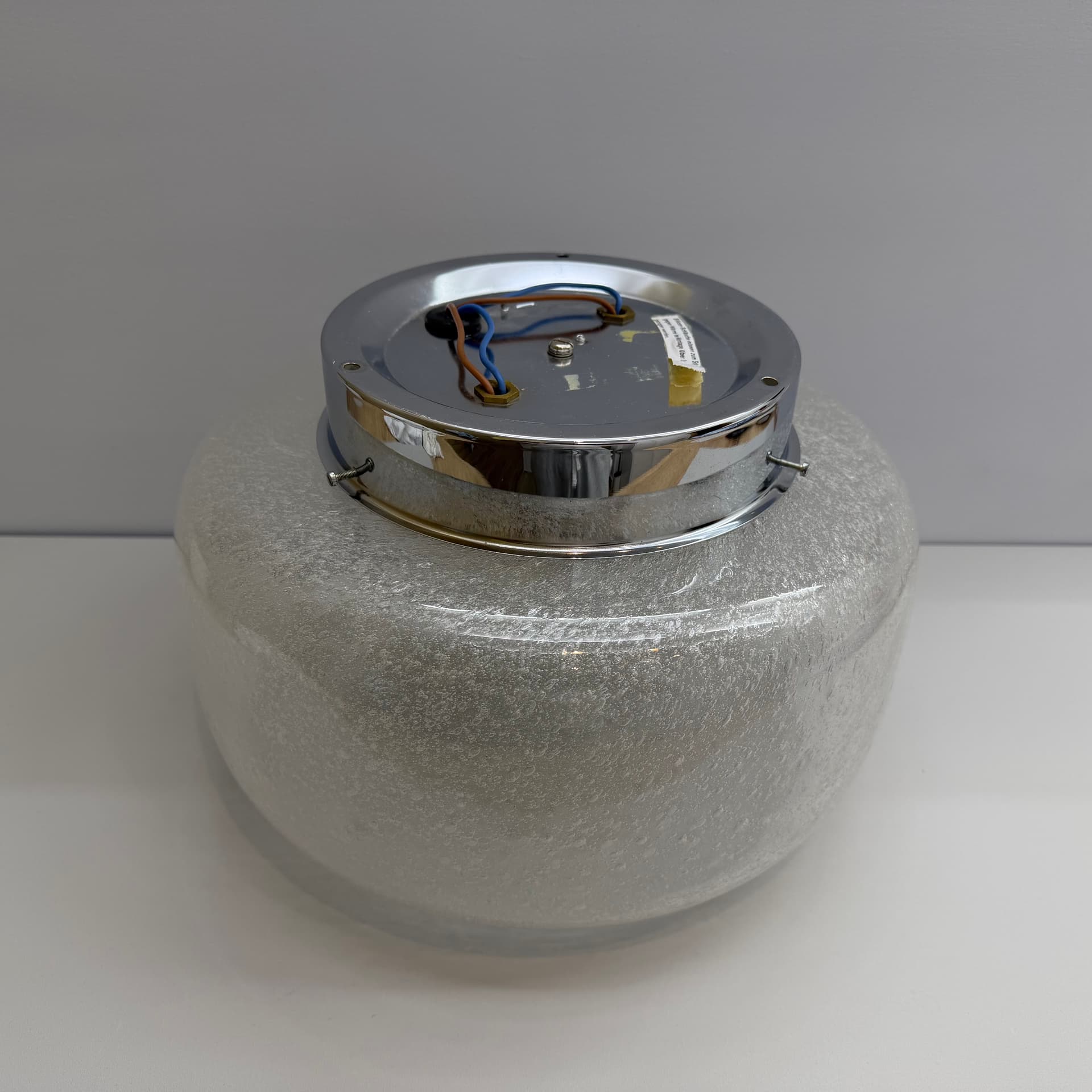 Ceiling Lamp Space Age, clear soda glass, silver chromed steel, Hillebrand, Germany, 1970s. - 388336
