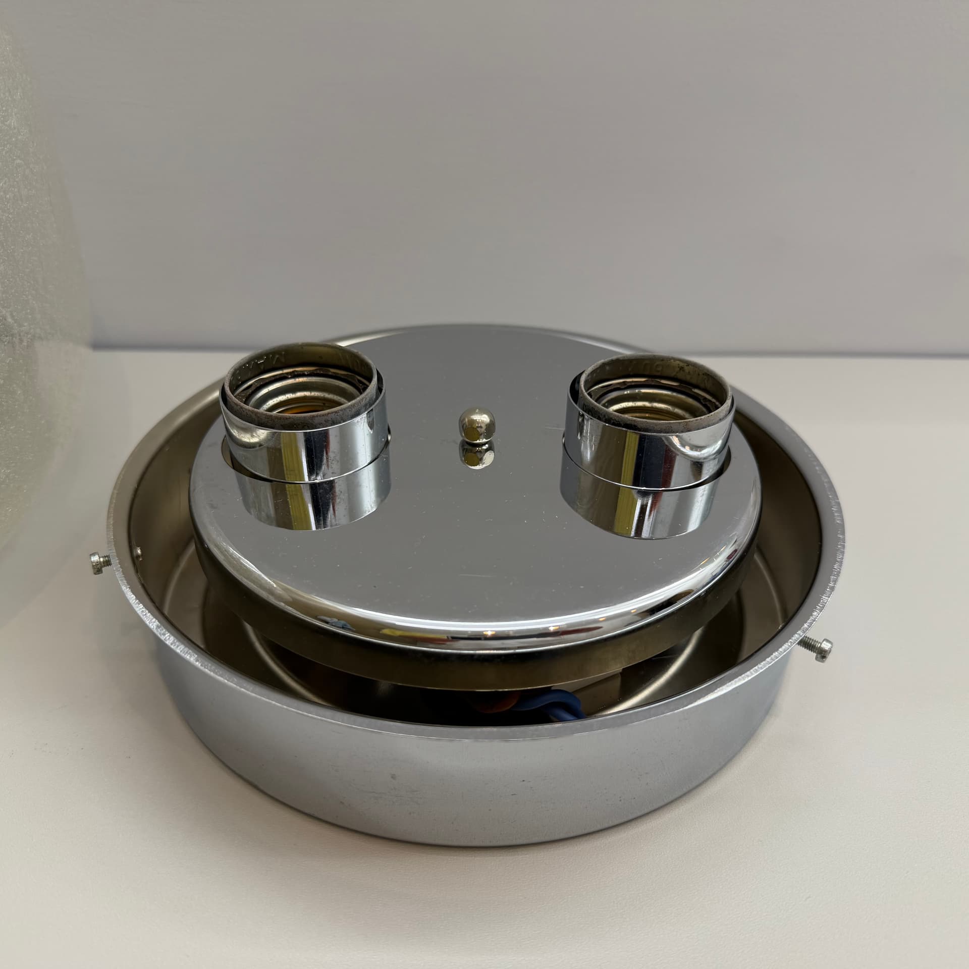 Ceiling Lamp Space Age, clear soda glass, silver chromed steel, Hillebrand, Germany, 1970s. - 388329