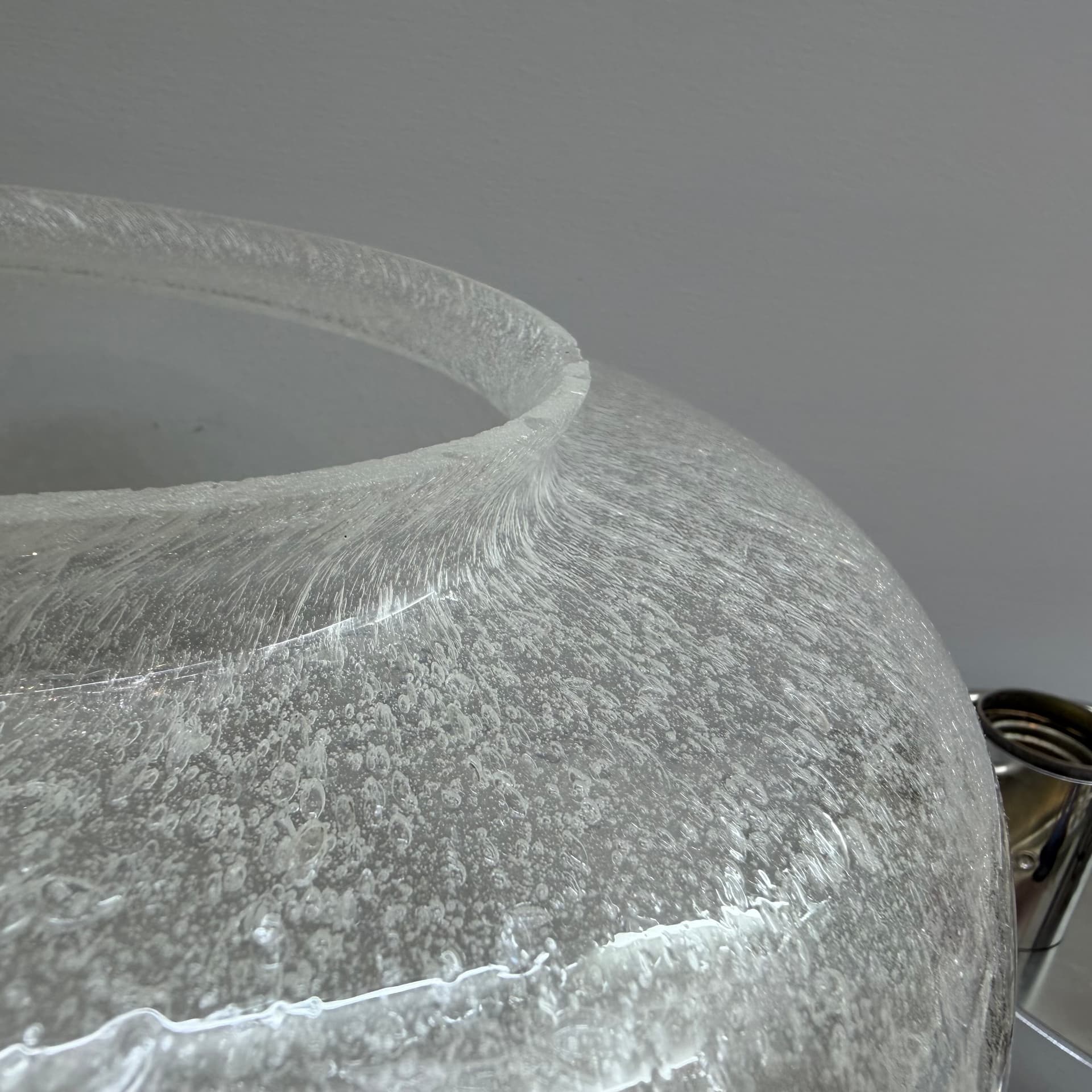 Ceiling Lamp Space Age, clear soda glass, silver chromed steel, Hillebrand, Germany, 1970s. - 388332