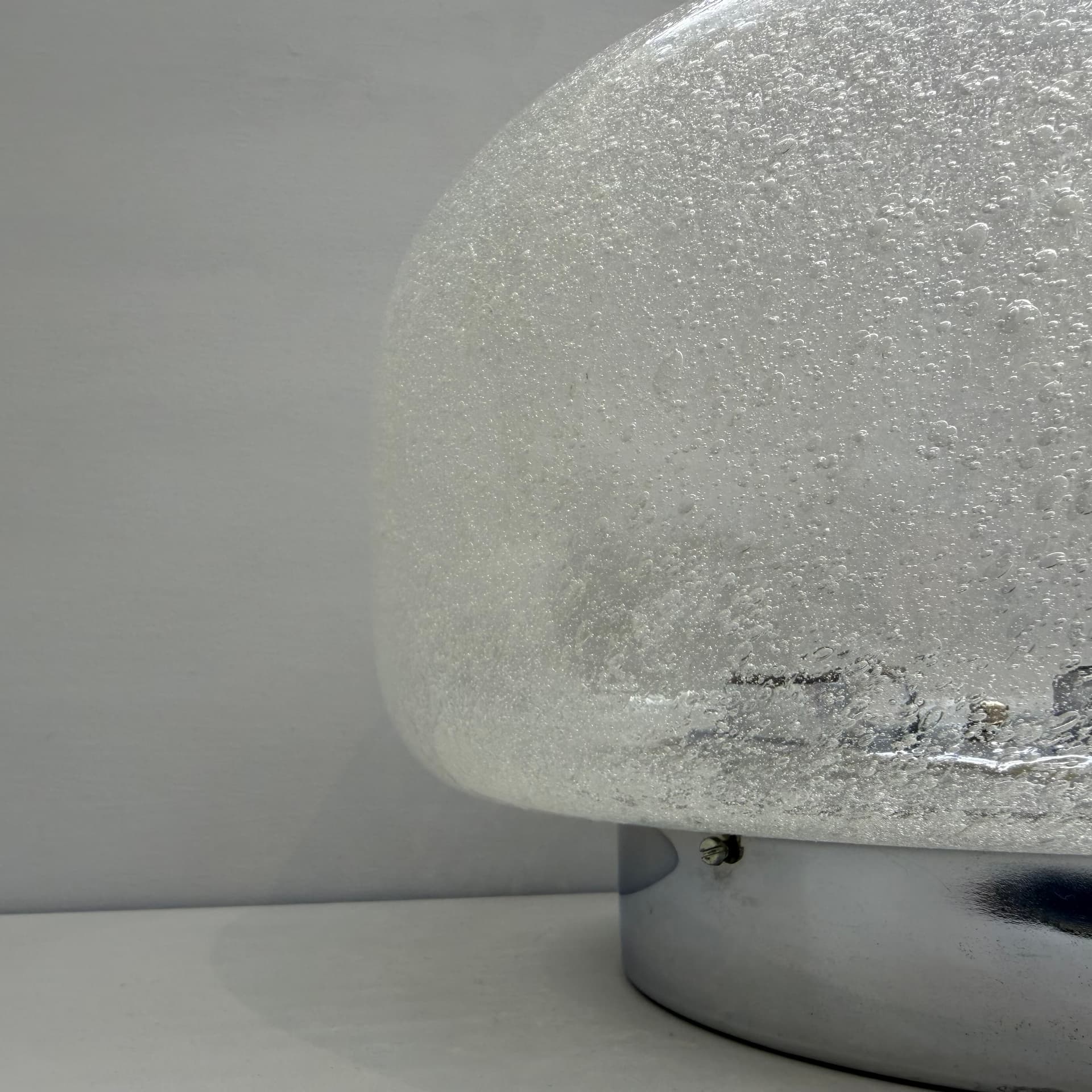 Ceiling Lamp Space Age, clear soda glass, silver chromed steel, Hillebrand, Germany, 1970s. - 388327