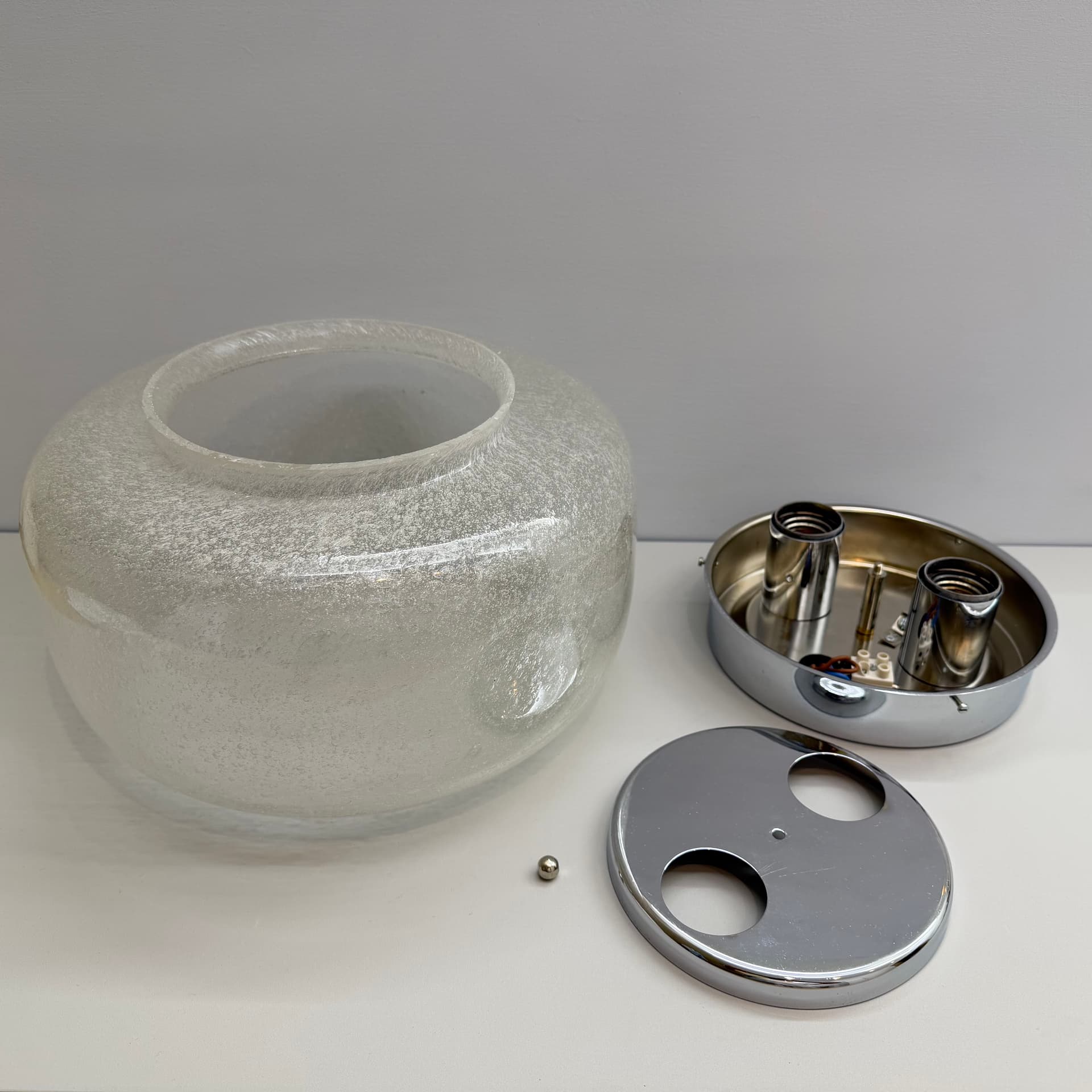 Ceiling Lamp Space Age, clear soda glass, silver chromed steel, Hillebrand, Germany, 1970s. - 388338