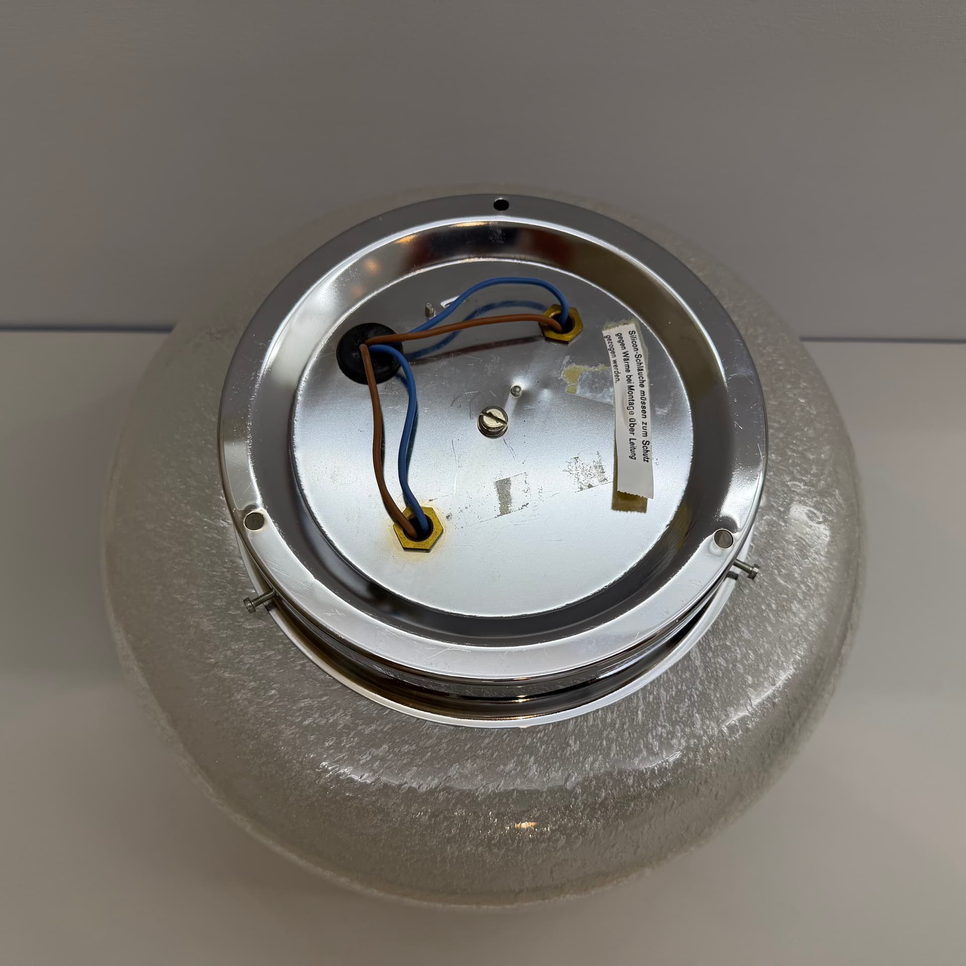 Ceiling Lamp Space Age, clear soda glass, silver chromed steel, Hillebrand, Germany, 1970s. - 388335