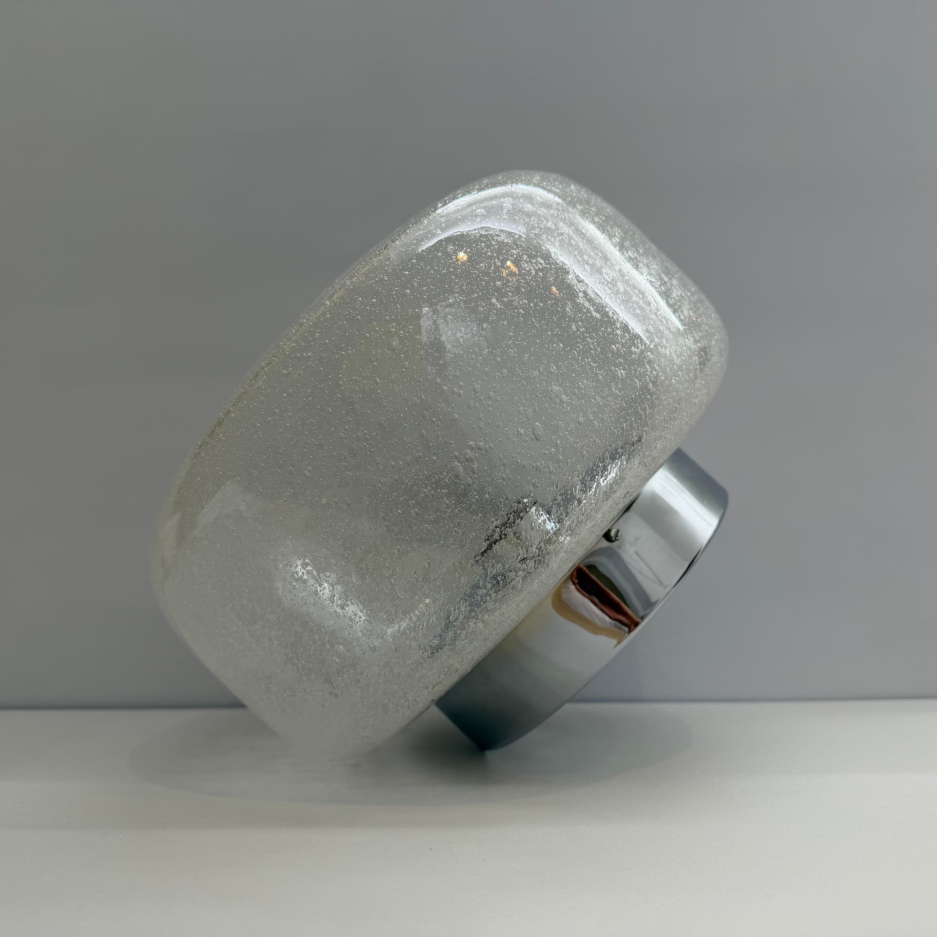 Ceiling Lamp Space Age, clear soda glass, silver chromed steel, Hillebrand, Germany, 1970s. - 388325