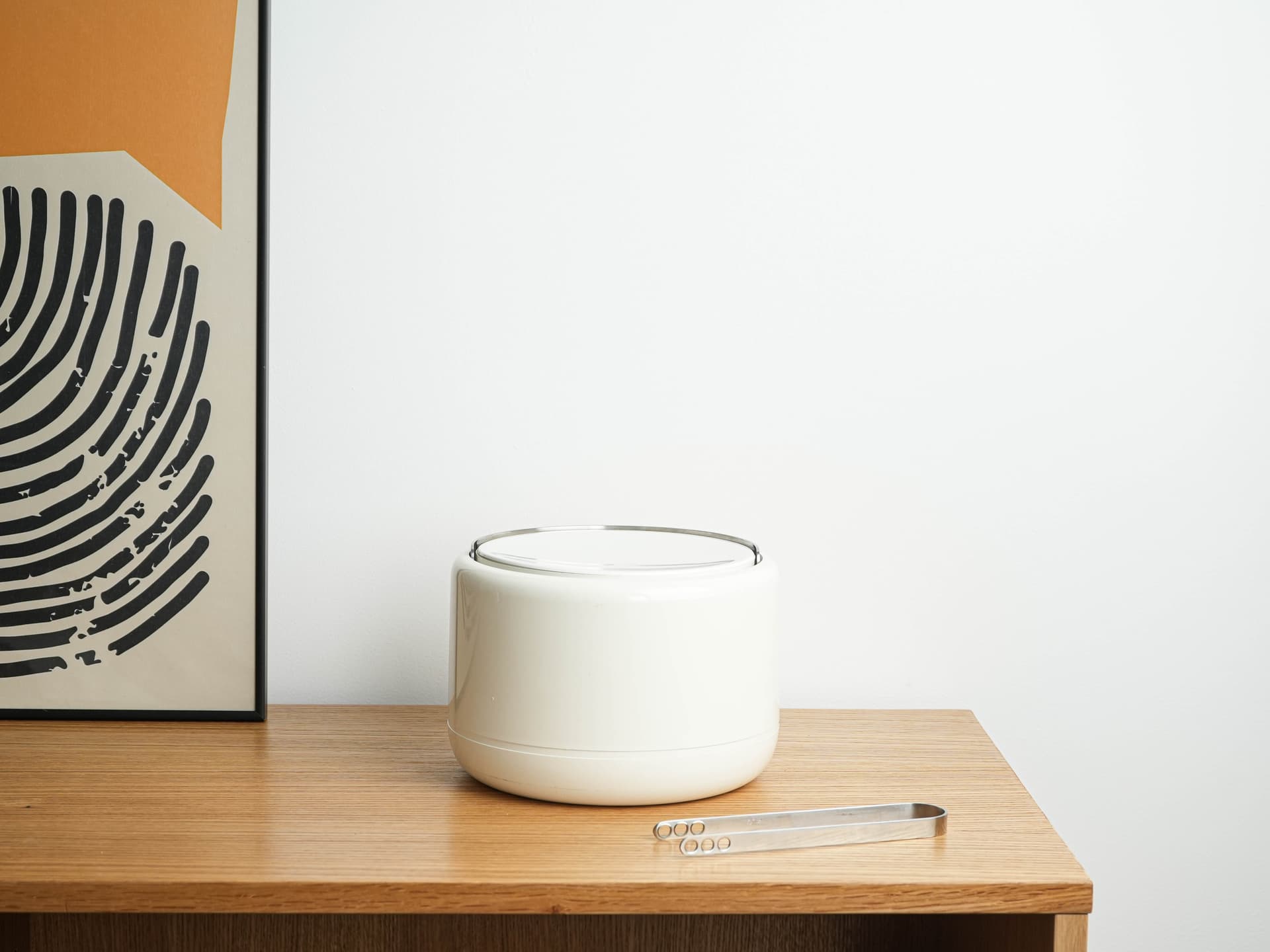 Ice bucket Stelton, white plastic, silver stainless steel, Denmark, 1970s. - 382229